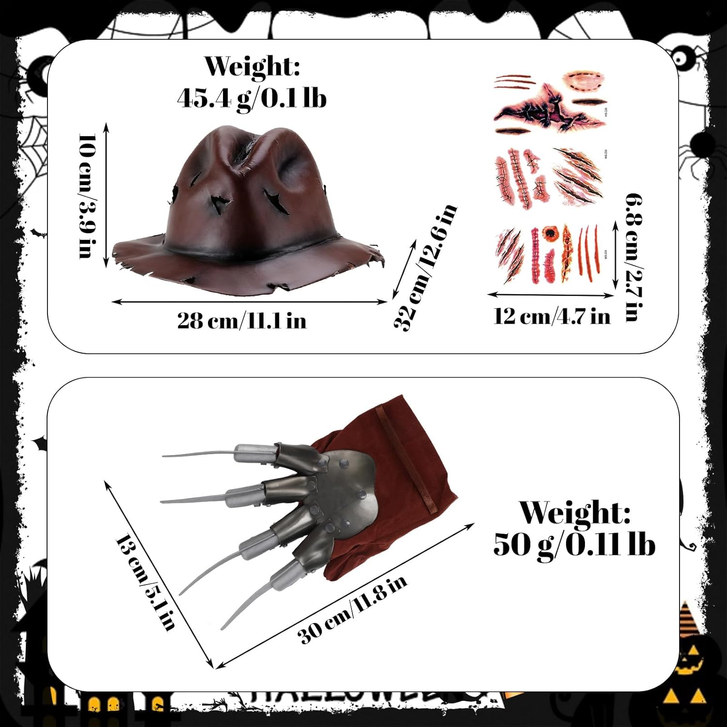 Womens Striped Sweater Dress Adult Horror Movie Freddy Killer Costume Accessories Hat Glove Halloween Cosplay Prop - Image 4