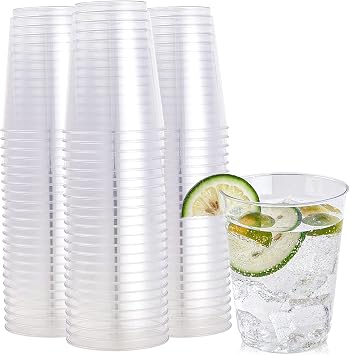 FOCUSLINE 10 oz Clear Plastic Cups, Disposable Heavy Duty Hard Plastic Cups, Reusable, 100 Count