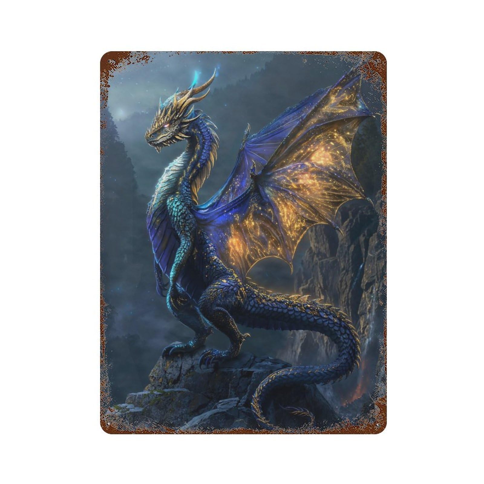 Ethereal Starfall Dragon Rusty Metal Tin Sign 15.7"x11.8", Industrial Home Decor for Garage, Pub Or Kitchen