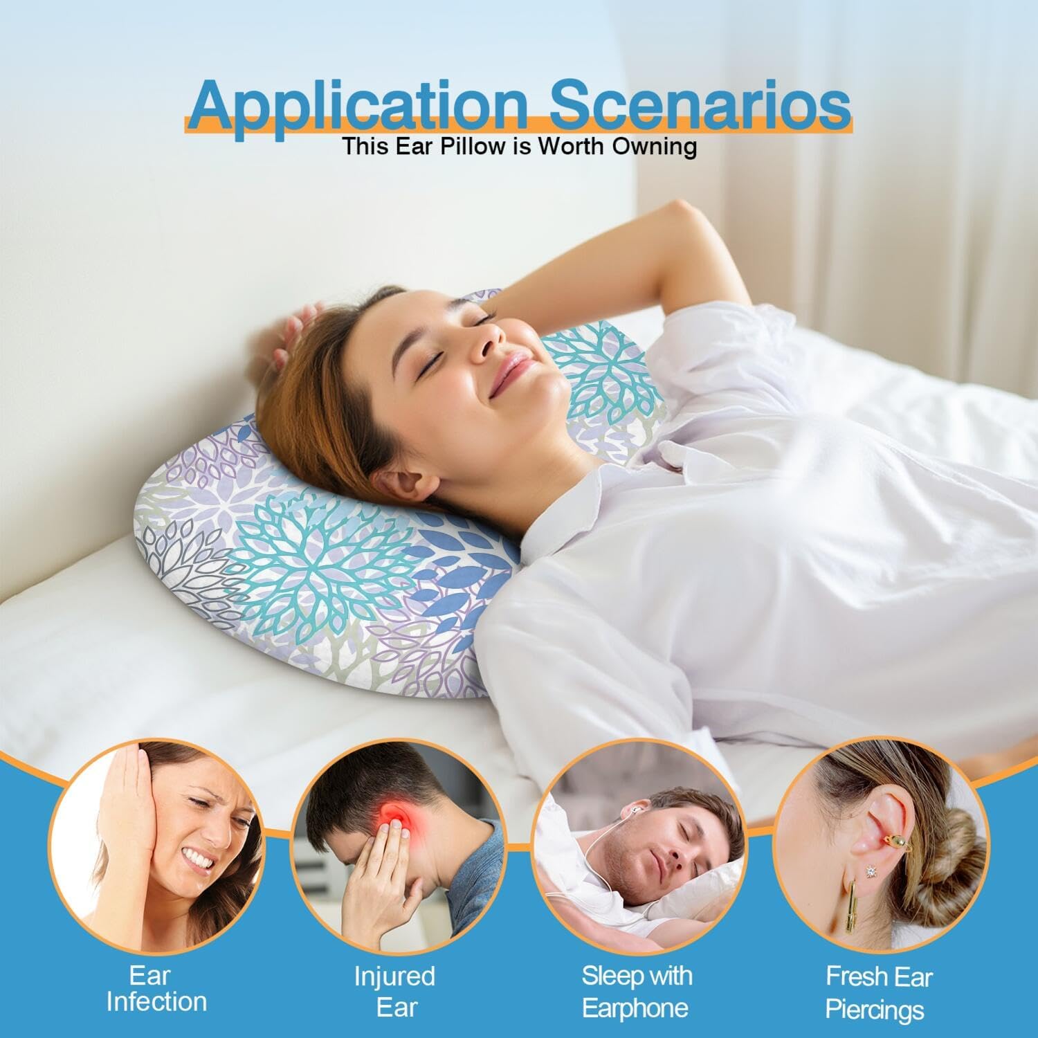 Ear Piercing Pillow for Side Sleepers with Washable Cover Pillows with Holes for Ear Pain,Donut Pillow for Adults CNH Ear Pain Relief Pressure Sores Ear Pillow with Hole in Center