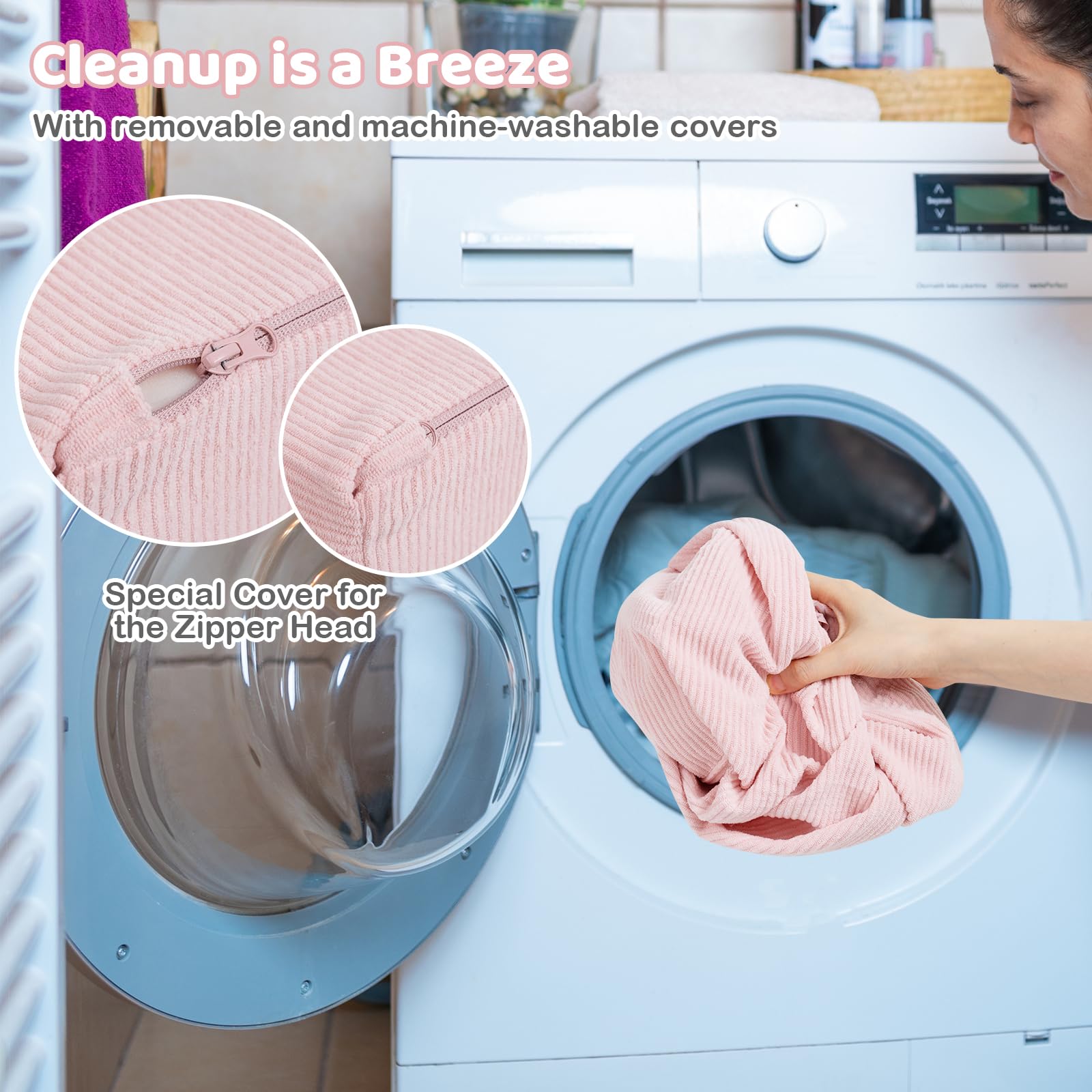 FANTASK 5-teilige Schaumstoffbausteine XXL, Riesen Kletterblöcke mit Bällebad, Großbausteine zum Toben & Klettern, Soft Spielbausteine für Zuhause, Kinderzimmer & Spielzimmer (Rosa, Cordstoff)