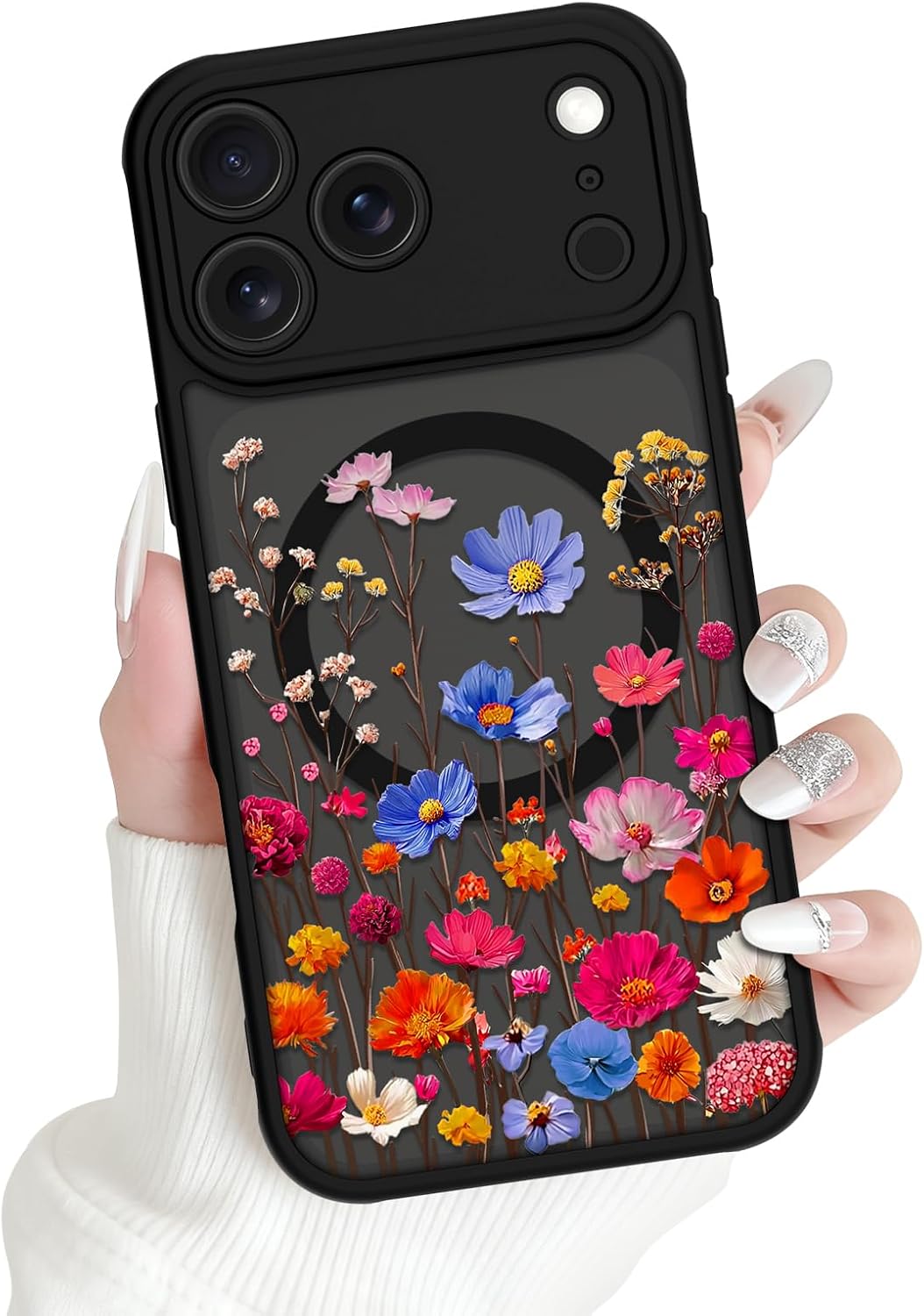 OOK Magnetic Case Fit for iPhone 17 Pro Max 6.9 Inch (Compatible with MagSafe) Soft TPU and Hard PC Phone Cover with Colorful Floral Flowers Anti-Scratch Shockproof Protection Phone Case for Women
