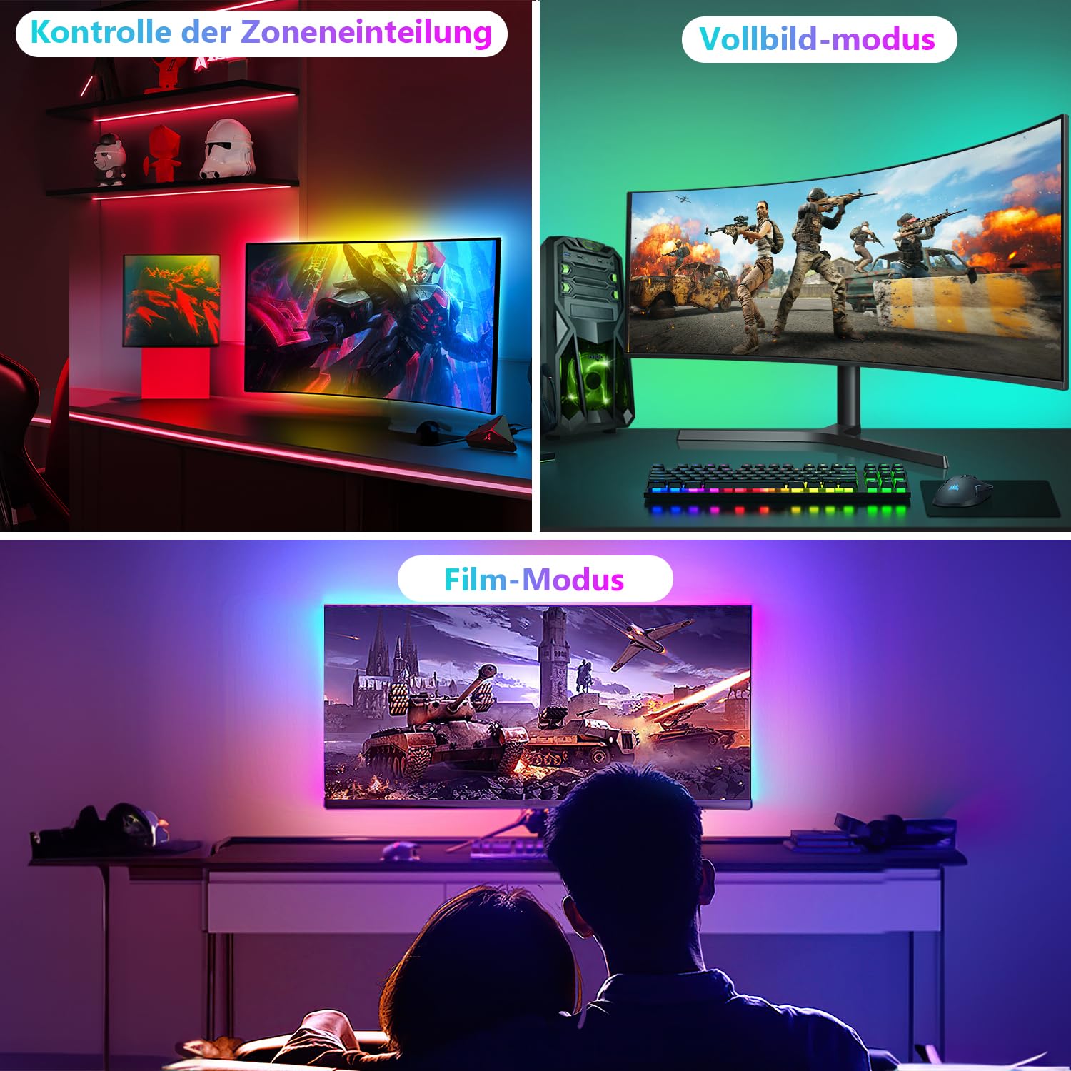 Sonnewelt Striscia LED neon RGBIC Gaming PC Monitor Retroilluminazione USB RGBIC Striscia LED per PC da 32 pollici, Smart Gaming Light con controllo app skydimo, sincronizzazione per giochi, musica,