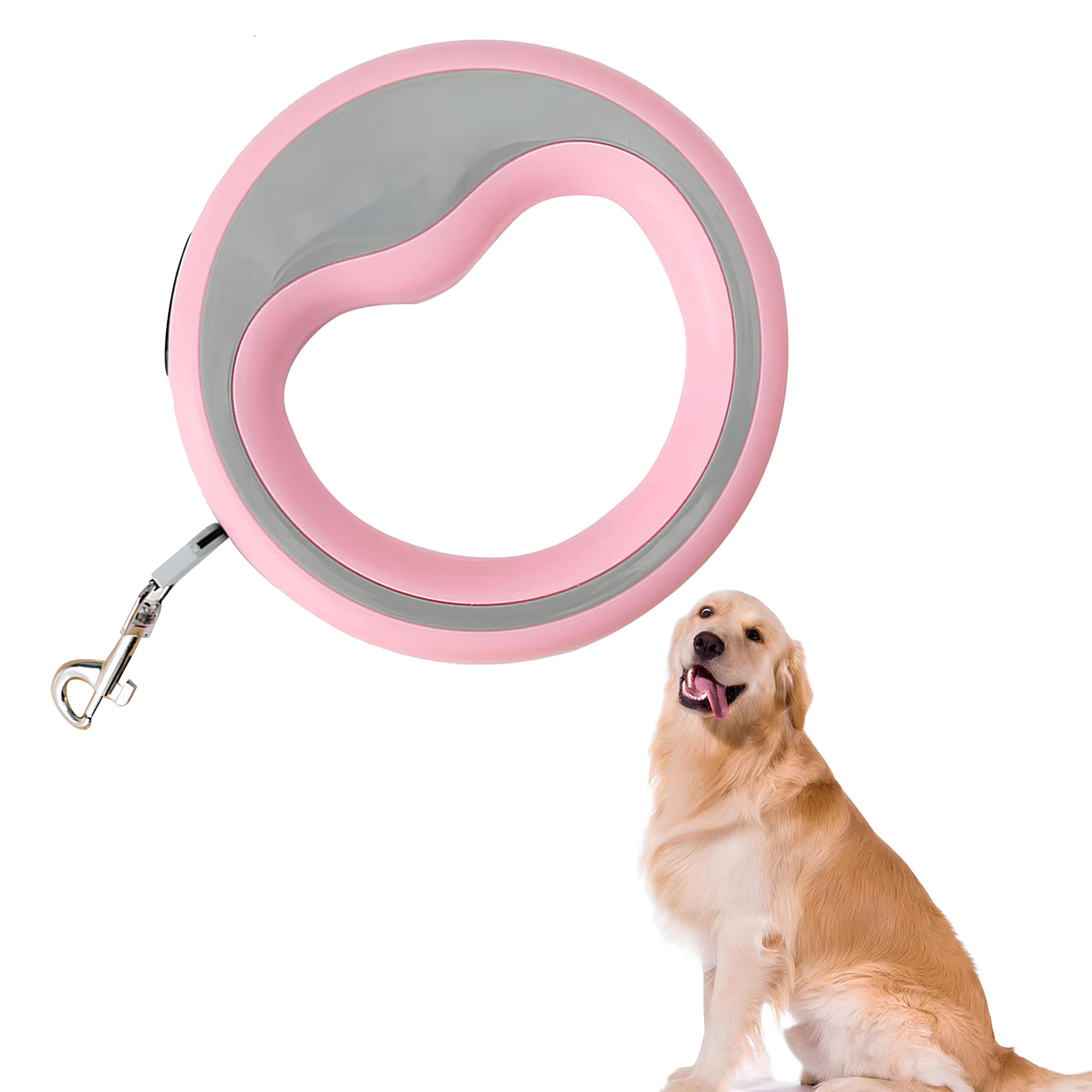 Otomatik Köpek Gezdirme Tasması, Pembe, 2.5 Metre Geri Çekilebilir Plastik Tasma, Ergonomik Tutma Saplı, Güçlü Metal Kancalı