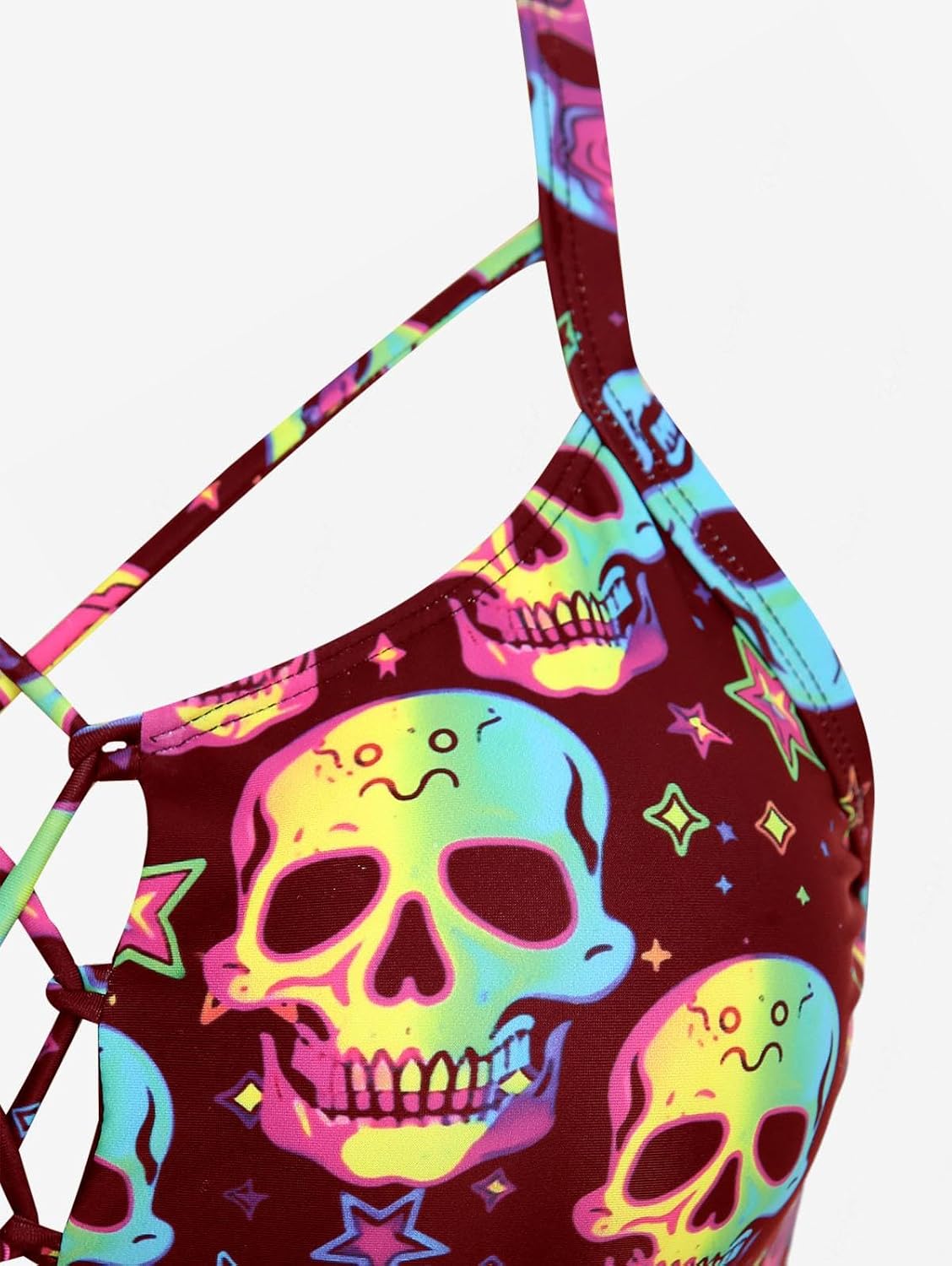 ROSE GAL Women Plus Size Goth Bikini Set Skulls Stars Print Strappy High Waisted Swimsuits