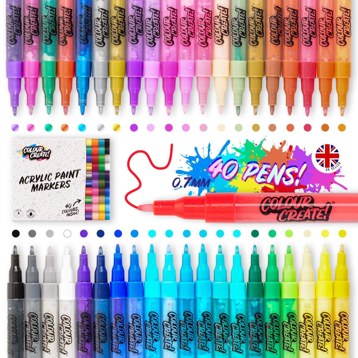 Acrylic Paint Pens Set for Painting Decorating, Pebble Rock Painting Pens, Glass, Porcelain, Wood, Fabric, Paper & Canvas, Permanent Water Based Ink Thin Fine Tips Marker Pens x 40