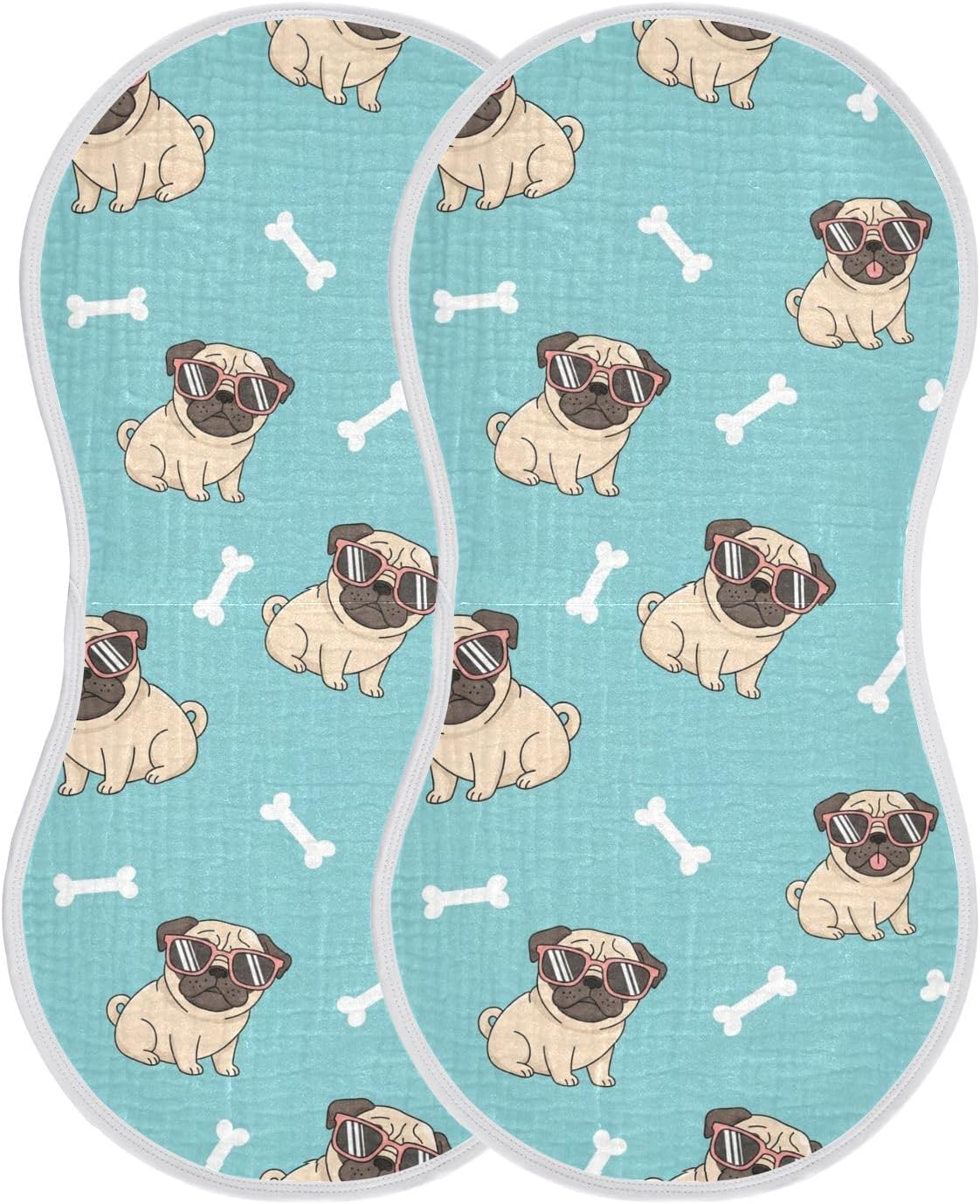 Muslin Burp Cloths Pug Sunglasses Blue Print Cotton Baby Burp Cloths 2 Pack Absorbent Burping Cloth Soft Spit Up Rags for Newborn Must Haves 22"x11" - Image 1 of 6