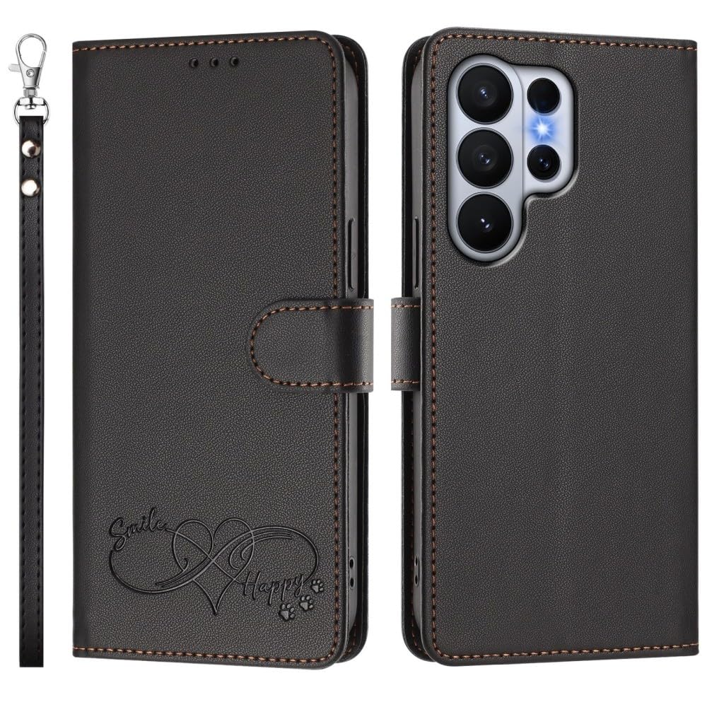 Generic Étui compatible avec Samsung Galaxy A55 5G (couleur : noir) étui portefeuille en cuir à rabat magnétique, housse de design uni