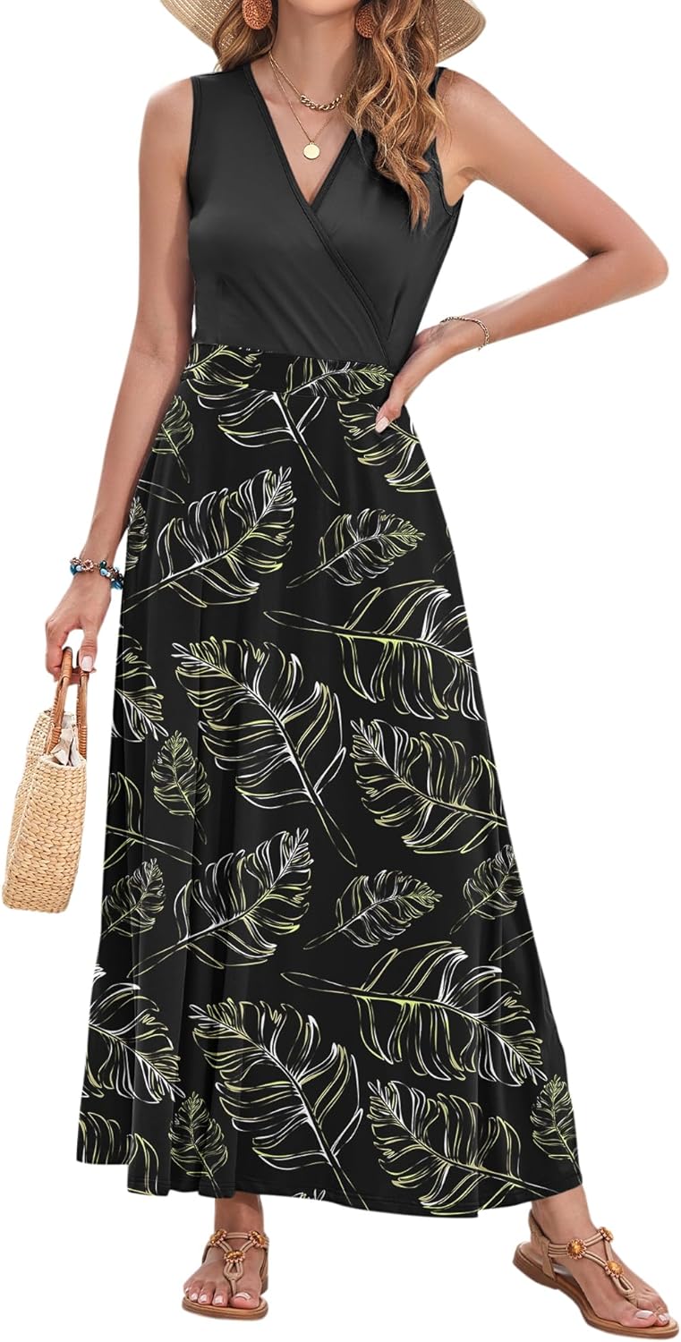 AUSELILY Women's Maxi Dress 2026 Summer Casual Sleeveless Sundress V Neck Wrap Vacation Cocktail Long Dresses with Pockets - Image 3