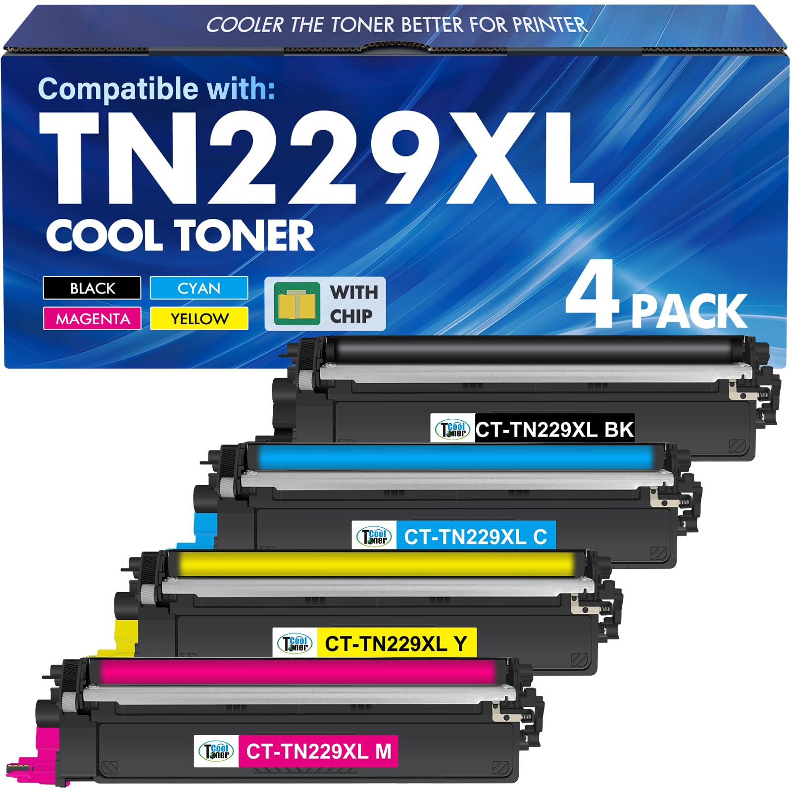 Photo 1 of TN229 TN229XL Toner Cartridges MFC-L3780CDW MFC-L3720CDW: Compatible for Brother HL-L3280CDW HL-L3220CDW HL-L3300CDW HL-L3295CDW TN 229 229XL TN-229XL TN-229 229XL Toner Cartridges 4 Pack Printer