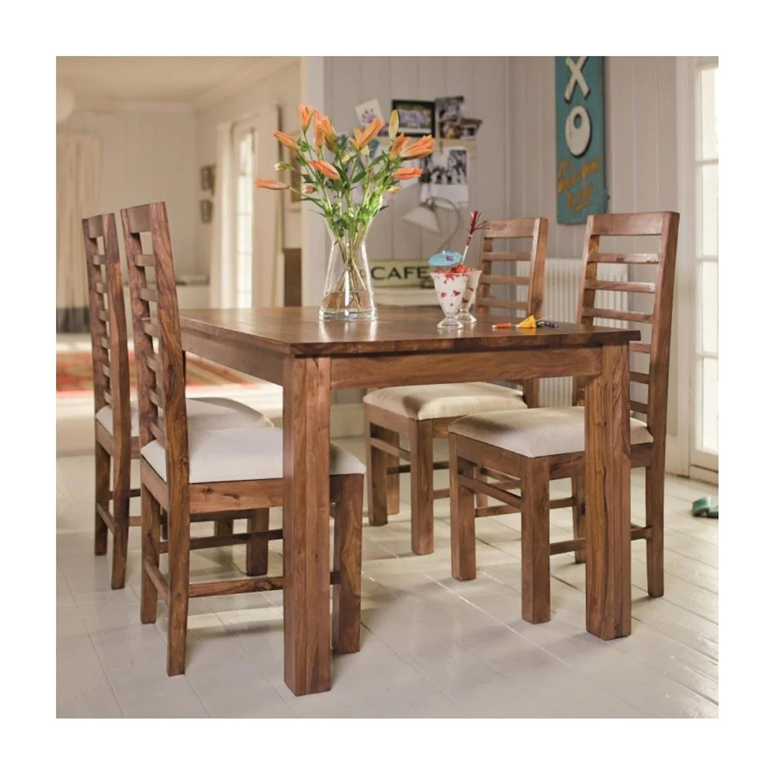 GFH Solid Sheesham Wood Dining Table 4 Seater | Wooden Dinning Table with Four Chairs for Cafeteria & Restaurants | Dinner Table Length: 45 in & Chair Height: 38 in | Natural Finish-picture-11
