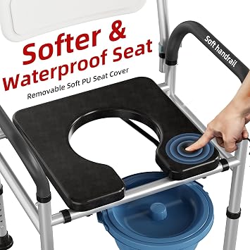 Heavy Duty Bedside Commode Chair with Adjustable Height, Raised Toilet Seat with Arms Handles and Back Support for Elderly, Portable Bedside Toilet with Bucket(Width 19.69)