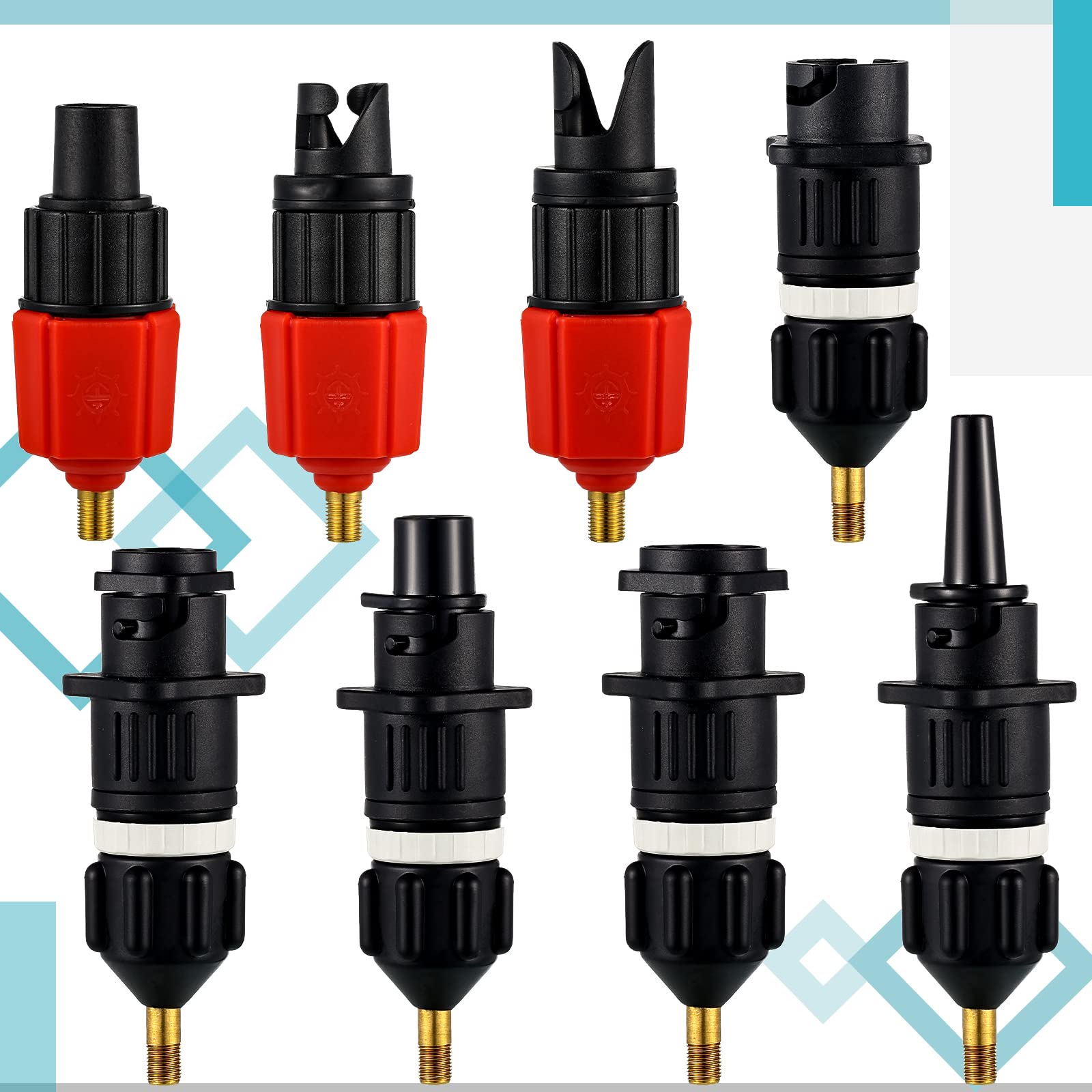 Treela Aufblasbarer Luftpumpenadapter Kompatibel mit SUP Aufblasbarer Auto Luftkompressor Ventiladapter mit 9 Ventildüse für Paddle Board Boot