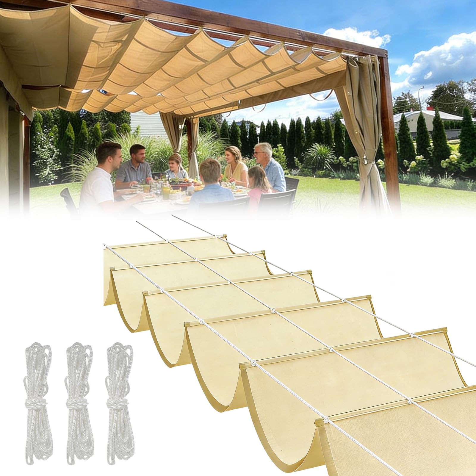 Voile d'ombrage rétractable contre la chaleur de terrasse, kit Oxford 420D