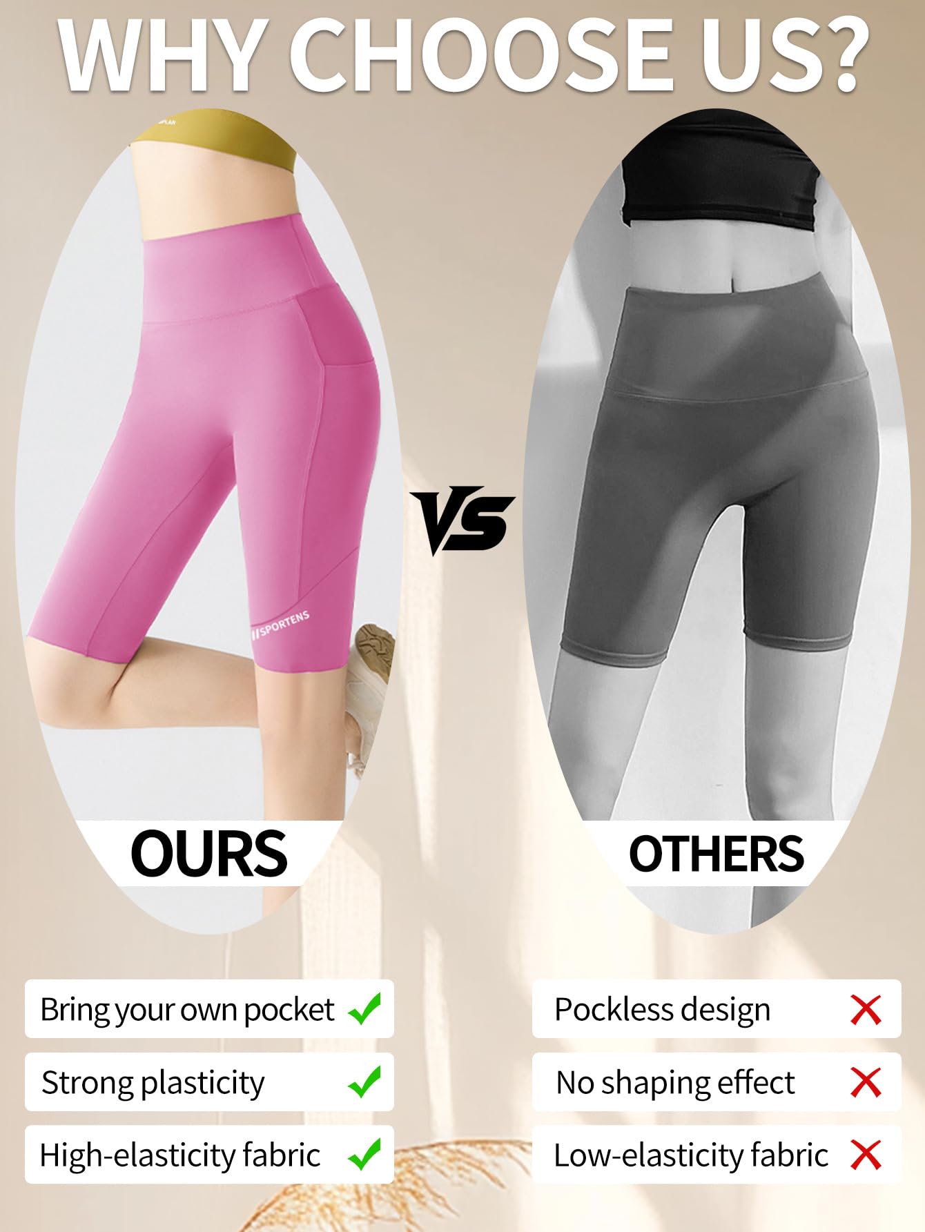 Pantalones cortos de ciclista para mujer con bolsillos, cintura alta de 8 pulgadas, control de abdomen, entrenamiento, yoga, correr, gimnasio, pantalones cortos deportivos — view 5
