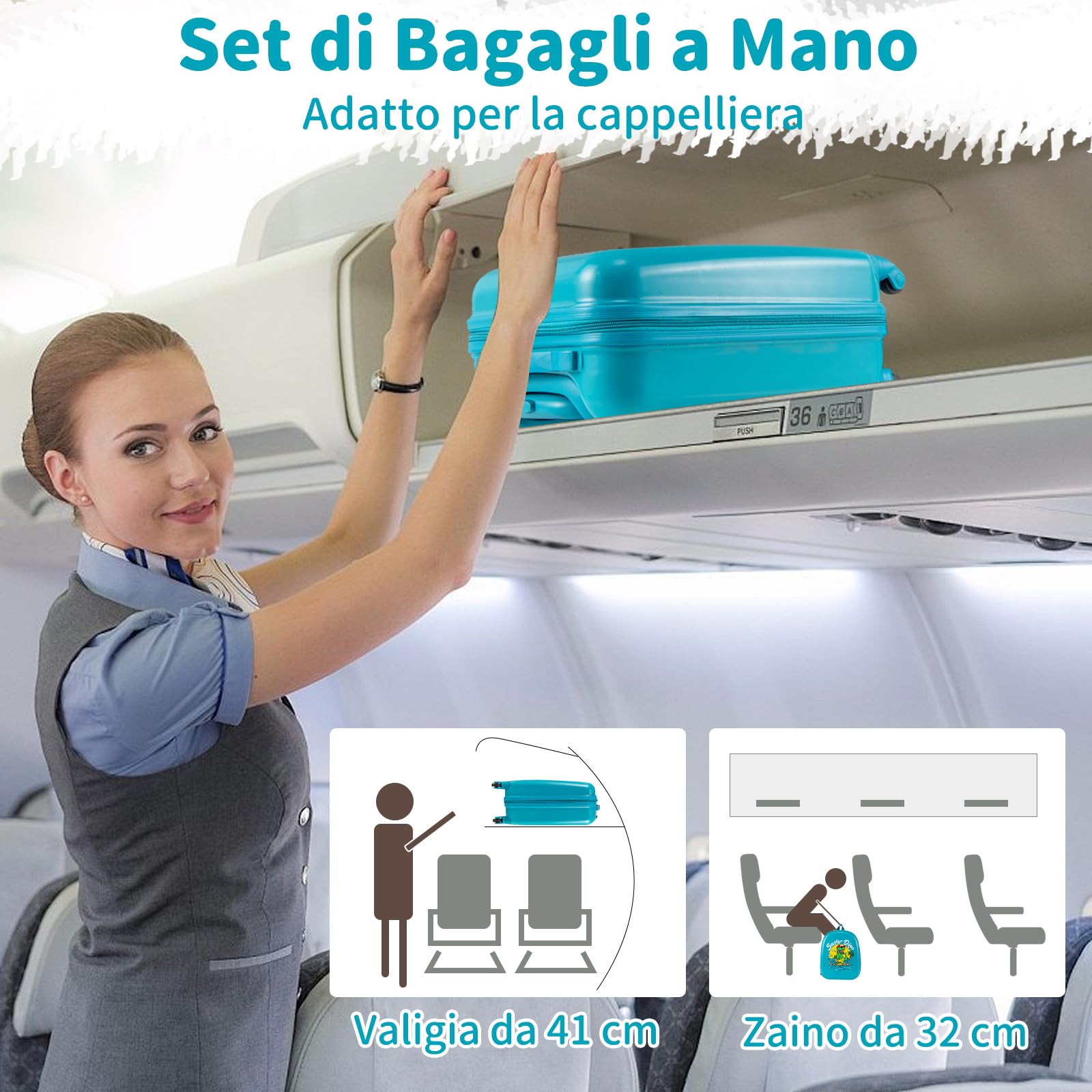 GYMAX 2 Pezzi Set Valigia per Bambini con Zaino, Trolley per Bambini con Ruote, Maniglia Telescopica, Valigia Leggera a Mano, Bagaglio per Aereo, Valigia per Ragazzi e Ragazze (Dinosauro)