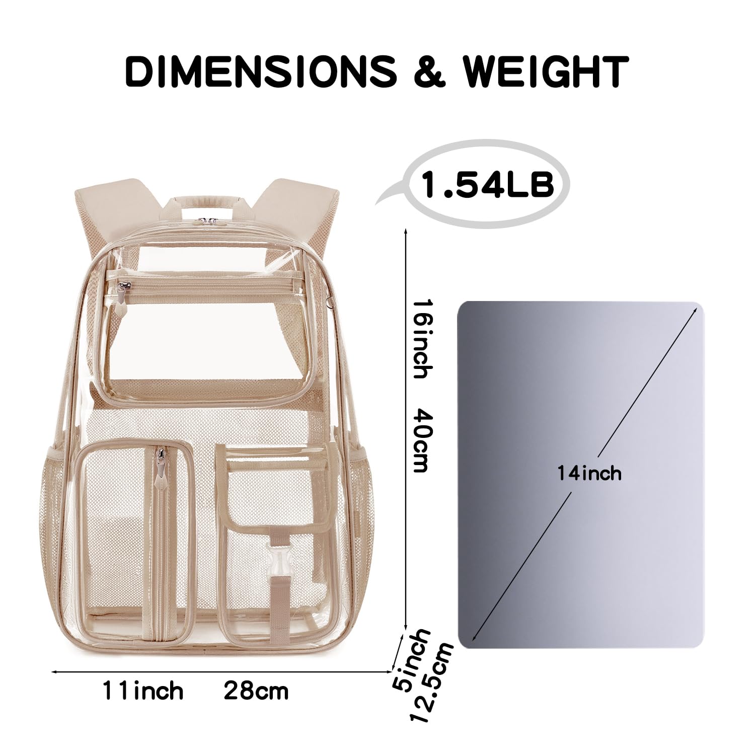 Cusangel Transparenter Rucksack für Mädchen, robuster klar Rucksack, 40,6cm, TPU, großes Fassungsvermögen, durchsichtiger für Sportveranstaltungen, Reisen, Stadien (Retro)