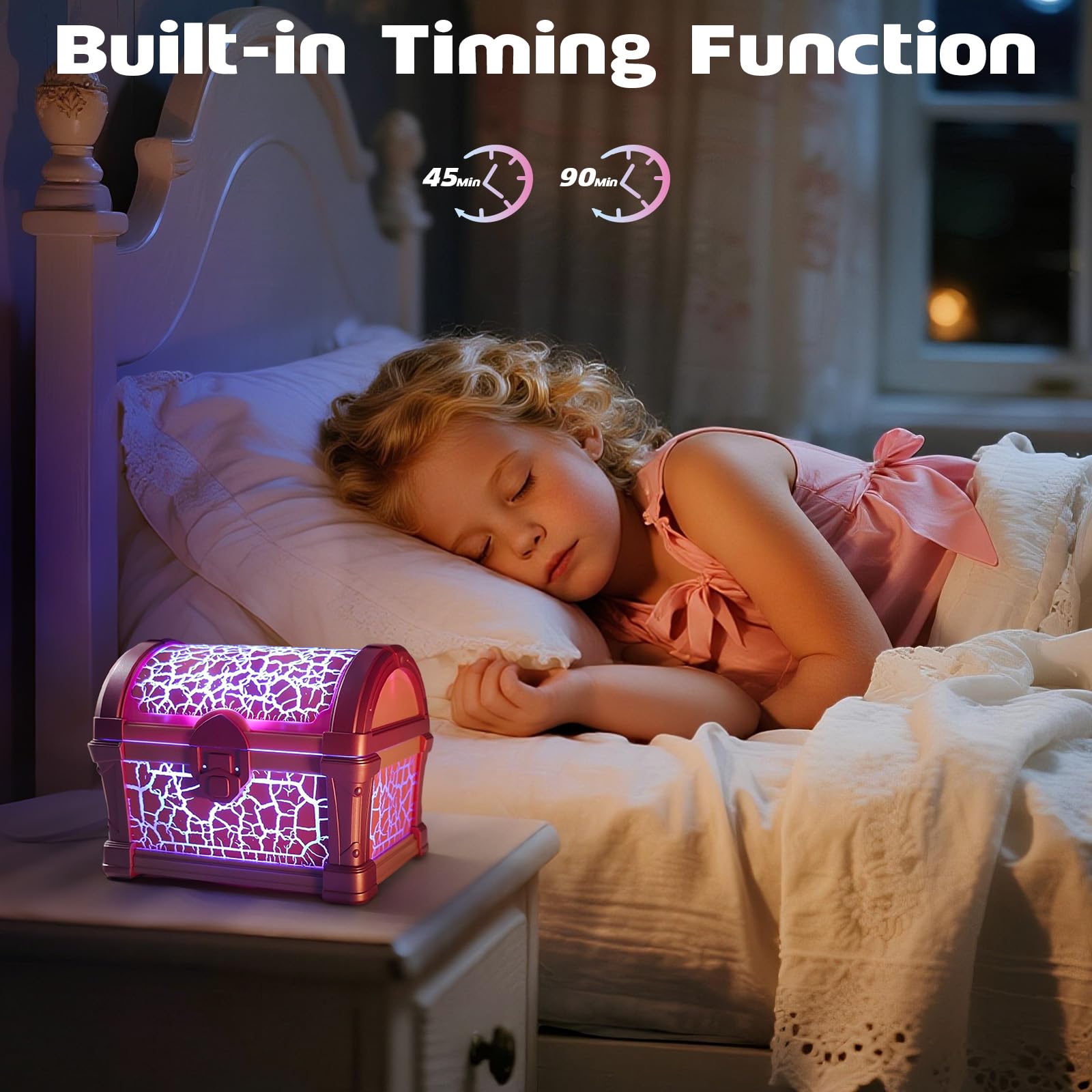 AONESY Veilleuse au trésor avec projecteur Galaxy - 8 couleurs - Bruit blanc - Minuterie et télécommande - Cadeau pour enfants, filles, garçons - Rose