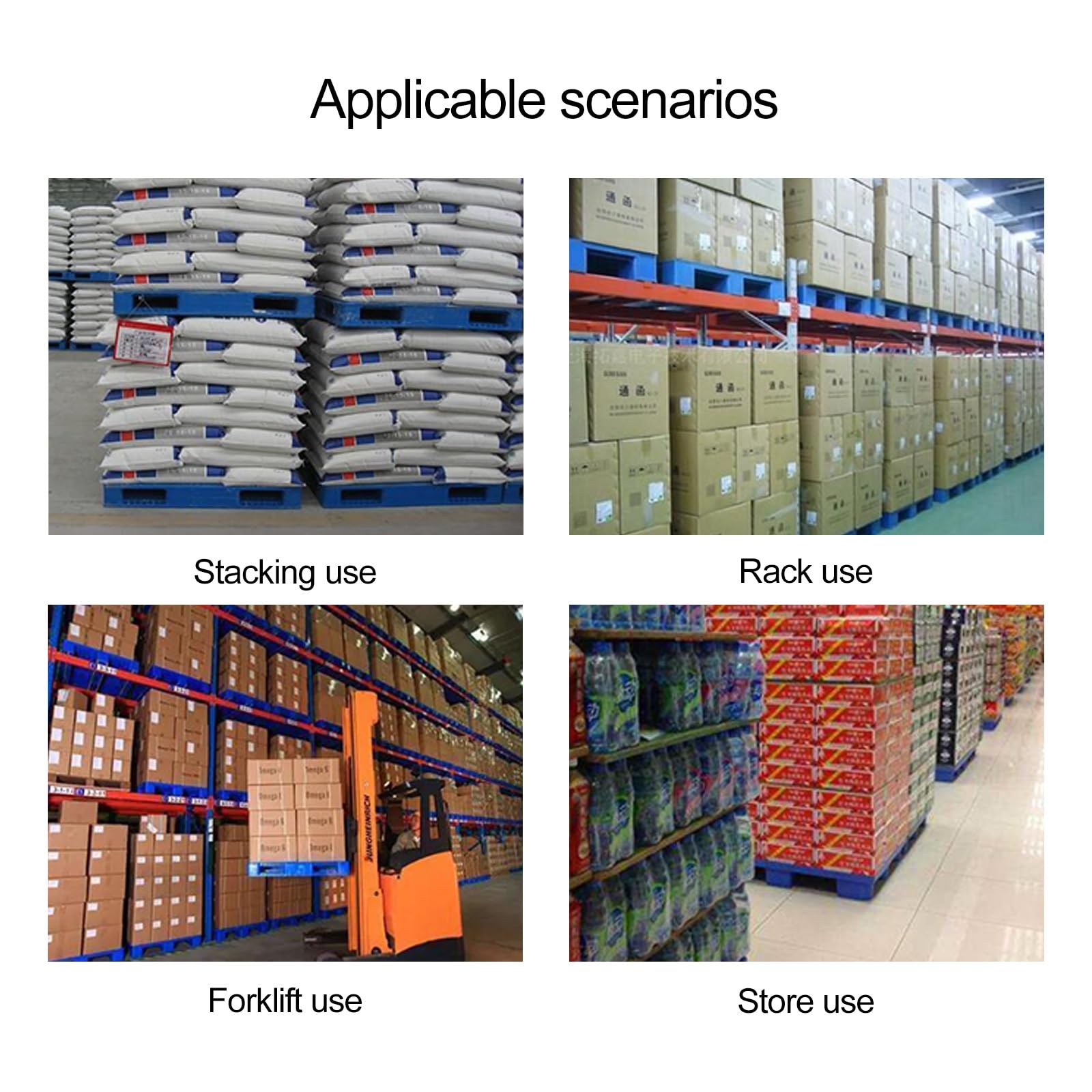Palettes en plastique pour stockage industriel, charge dynamique 1000 kg, charge statique 4000 kg, palettes empilables pour la logistique et l'entreposage