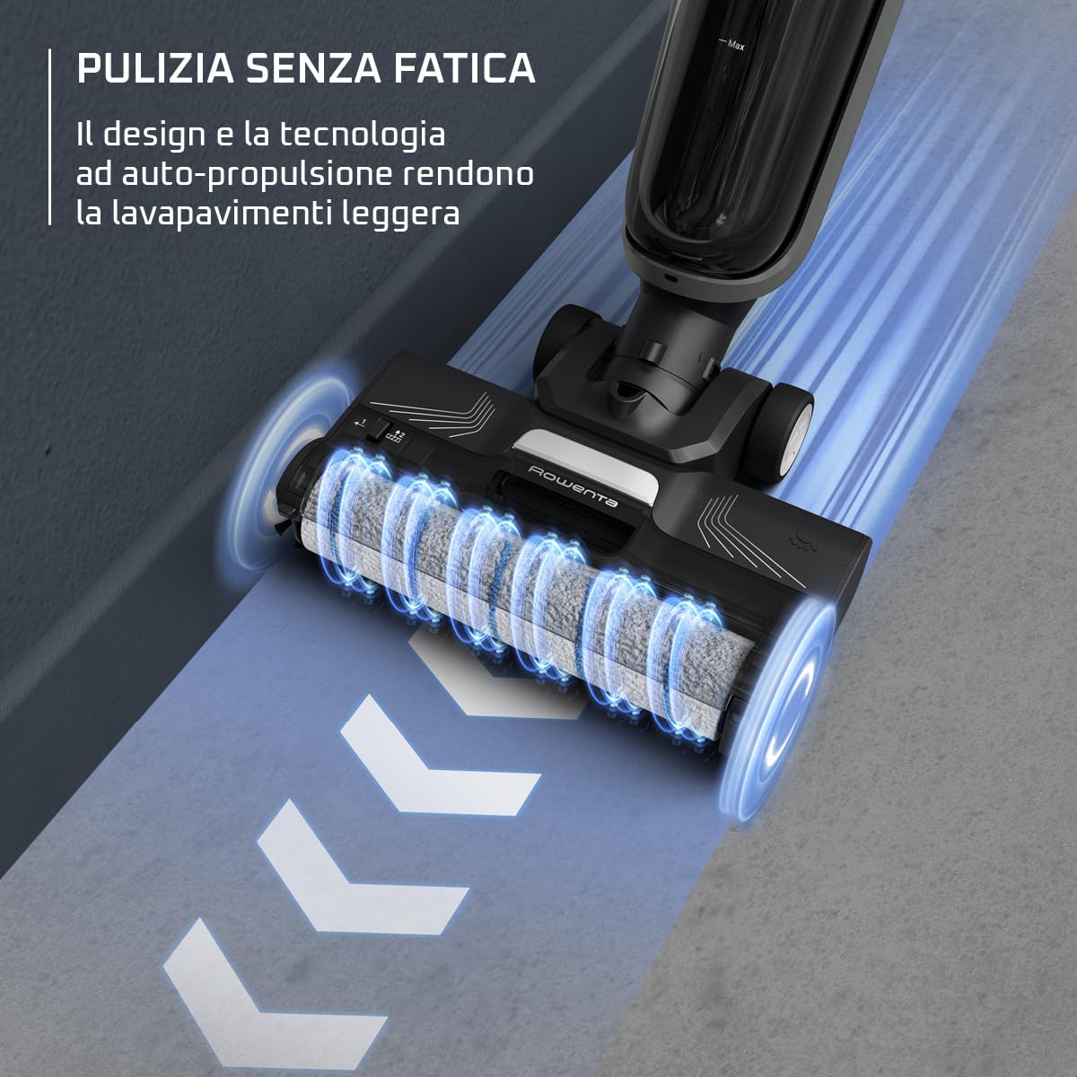 Rowenta X-Clean 4, Lavapavimenti Senza Fili con Auto-Propulsione e Rilevazione Automatica dello Sporco, Doppio Serbatoio e Sistema di Autopulizia, Autonomia 50' per Tutti i Tipi di Pavimenti, GZ5036