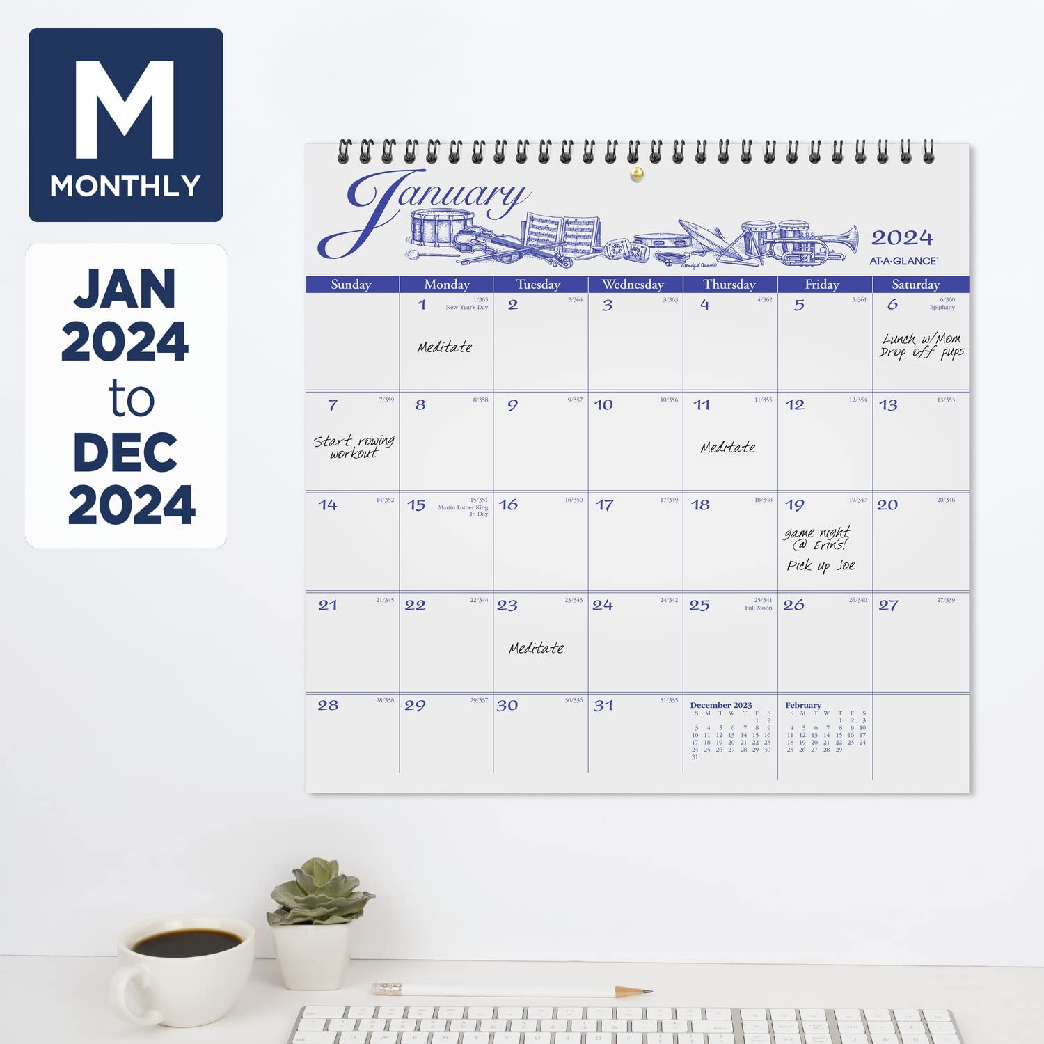 AT-A-GLANCE Calendario da parete 2024, 30,5 x 30,5 cm, medio, mensile, Illustrator's Edition (G10001724)