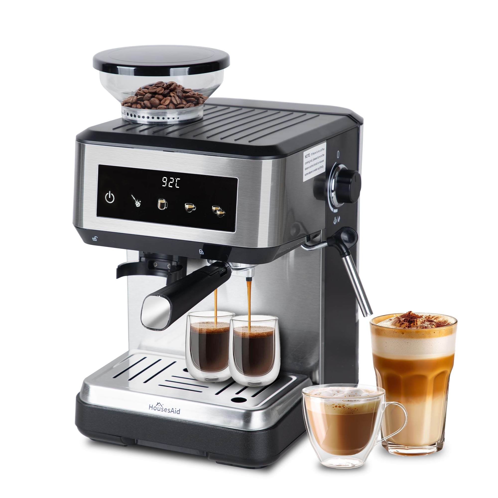 Photo 1 of HousesAid Machine with Grinder, 20 Bar Expresso Coffee Machines with Milk Frother Steam Wand, Professional Espresso Maker with Removable Water Tank, Cappuccino Latte Machine for Home