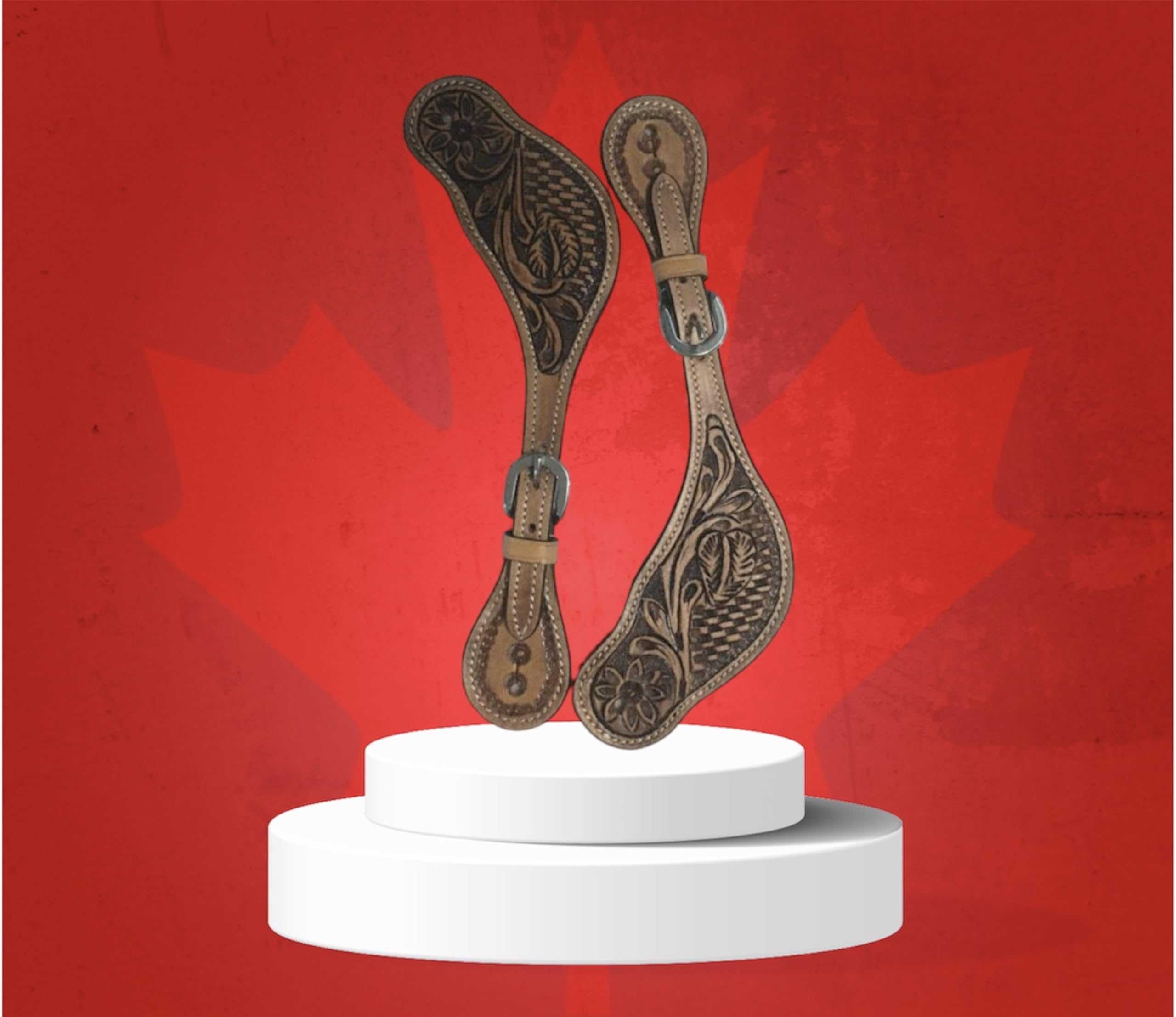 Majestic Ally Western Spur Straps, Genuine Leather, Antique Hand Tooling, Adjustable Stainless Steel Buckle