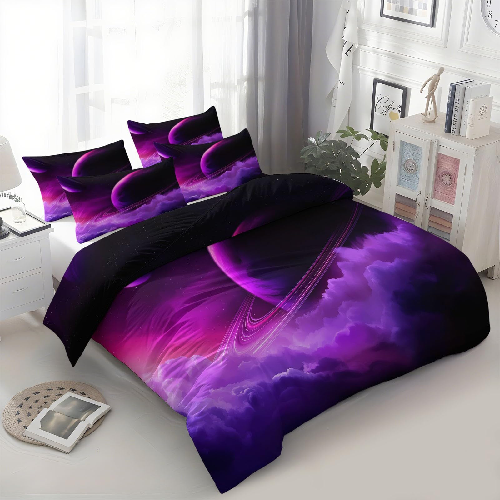 Pościel w stylu fantasy, 155 x 220 cm, dla dzieci, chłopców, nastolatków, na pojedyncze łóżko, poszewka na kołdrę z nadrukiem, z zamkiem błyskawicznym i poszewką na poduszkę 80 x 80 cm