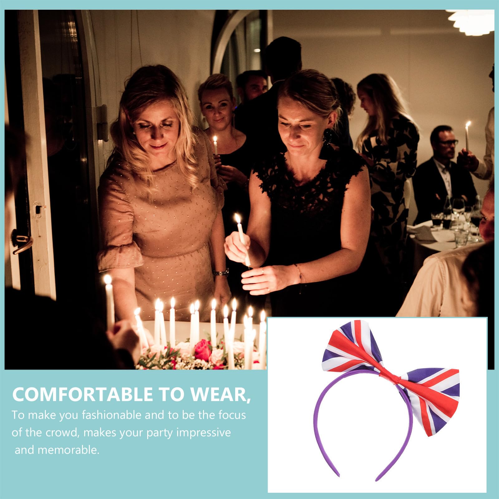 Sewroro 15 Piezas Diadema Lazo Grande de Satén Estampado Bandera Británica, Elástica y Cómoda para Fiestas de Mardi Gras y Eventos Obsequios