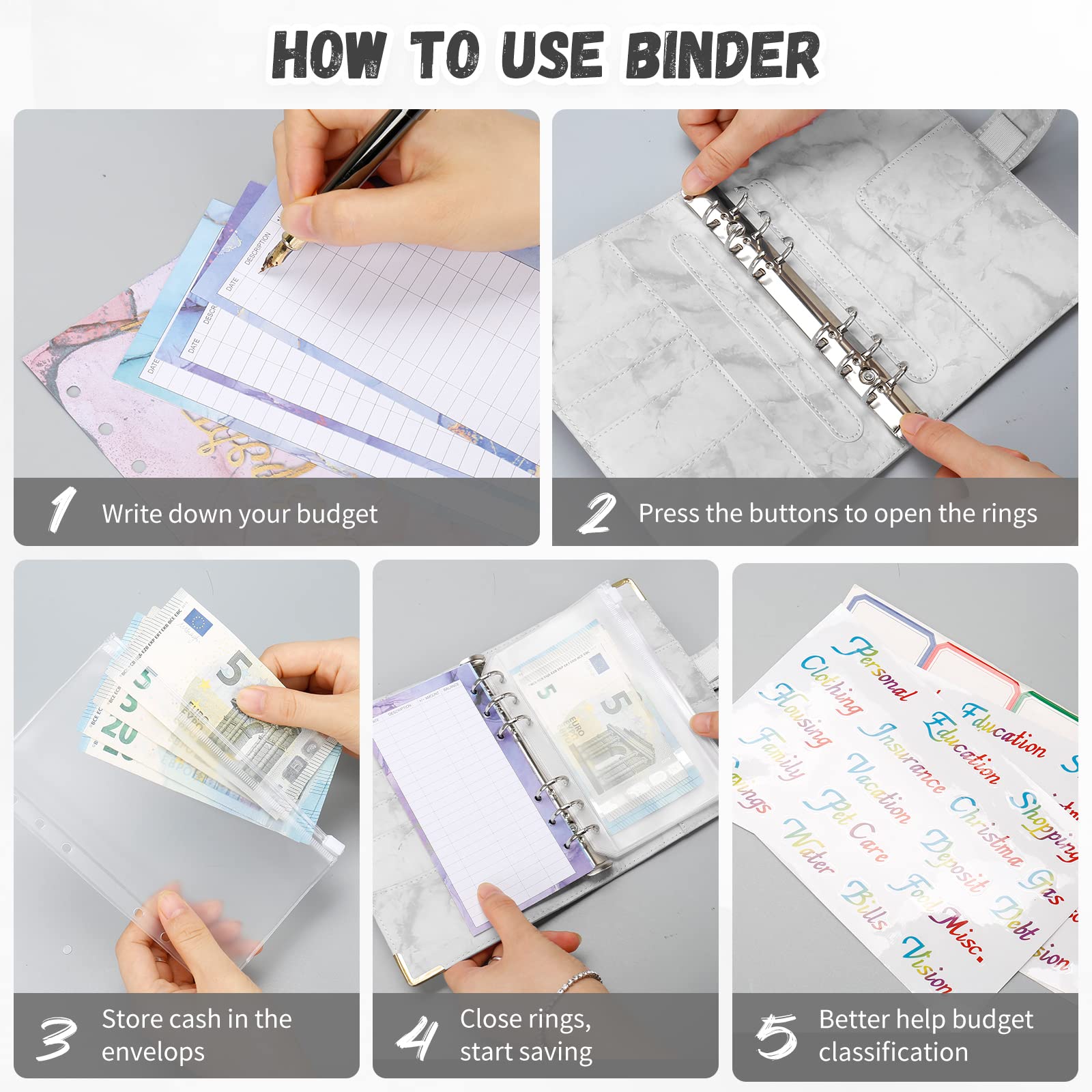 Raccoglitore A6 Con 12 Buste | 6 Anelli | Organizzatore Budget E Documenti | Colore Blu - Foto 4