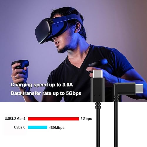 Miniatura 2 de Cable USB C a USB C compatible con Oculus Quest 2Quest transferencia de datos de alta velocidad de 90 grados y cable de carga rápida para