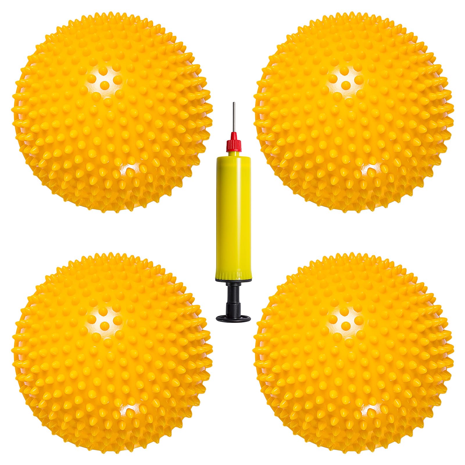 Dog Balance Trainer Balls, 4pcs Non-Slip Spiky Balance Pods for Pet Coordination & Agility Training, Durable Stability Domes for Dogs, Home Exercise & Play Equipment (Yellow)
