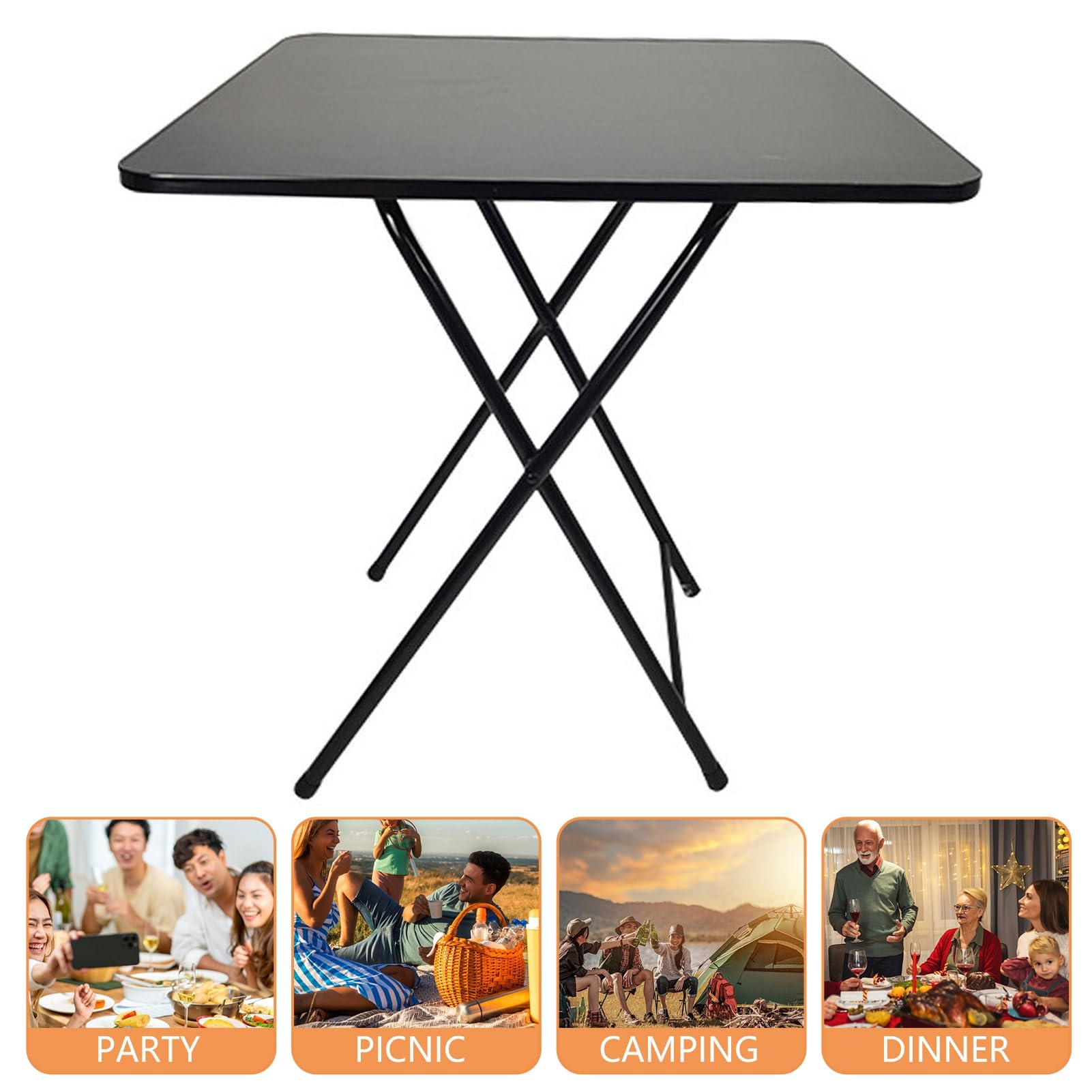 Table pliante 60 x 70 cm, table de salle à manger carrée pour utilisation intérieure et extérieure, tables d'appoint camping en forme X, petit bureau domicile, plateau TV, pique-nique, Noir 60 cm