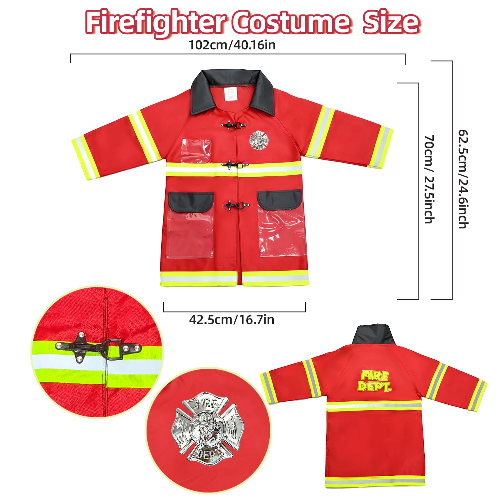 RedCarb Costume Pompiere Bambino Vestito con Spruzzatore Accessori per Costumi da Vigile del Fuoco per Carnevale Halloween, 12 Pezzi