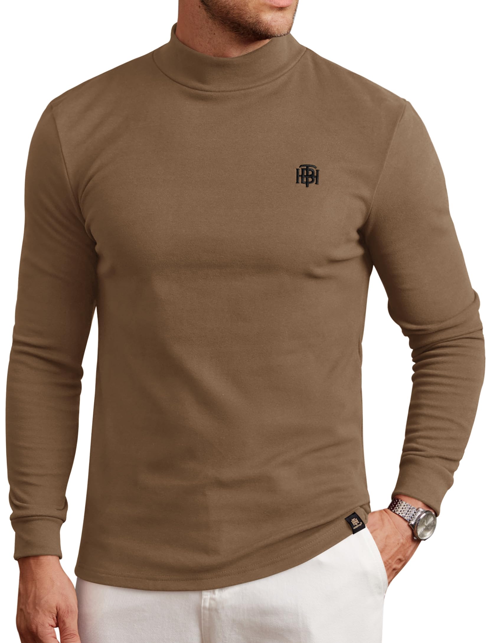 Herberton Mens Mock Turtleneck Shirts Thermal Fleece Casual Undershirt