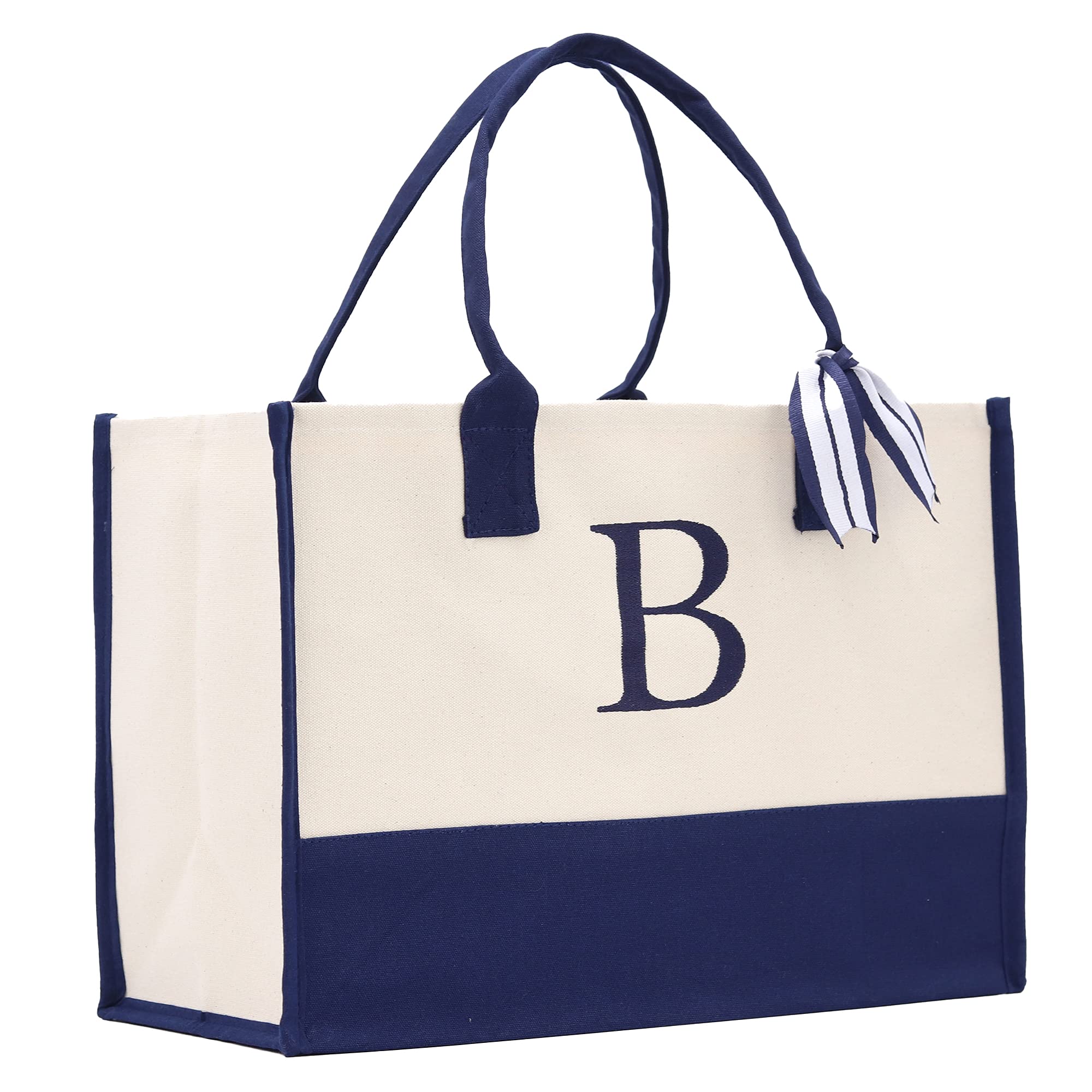 VANESSA ROSELLA Premium Quality Personalized Gift Monogram Initial 100% Cotton Chic Tote Bag with Customize Option - Navy