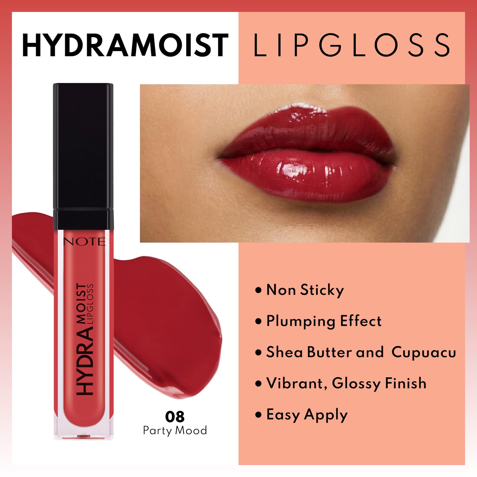 Note Cosmetics Hydramoist Lipgloss Nemlendirici Dudak Parlatıcısı - 08 Party Mood - Kırmızı