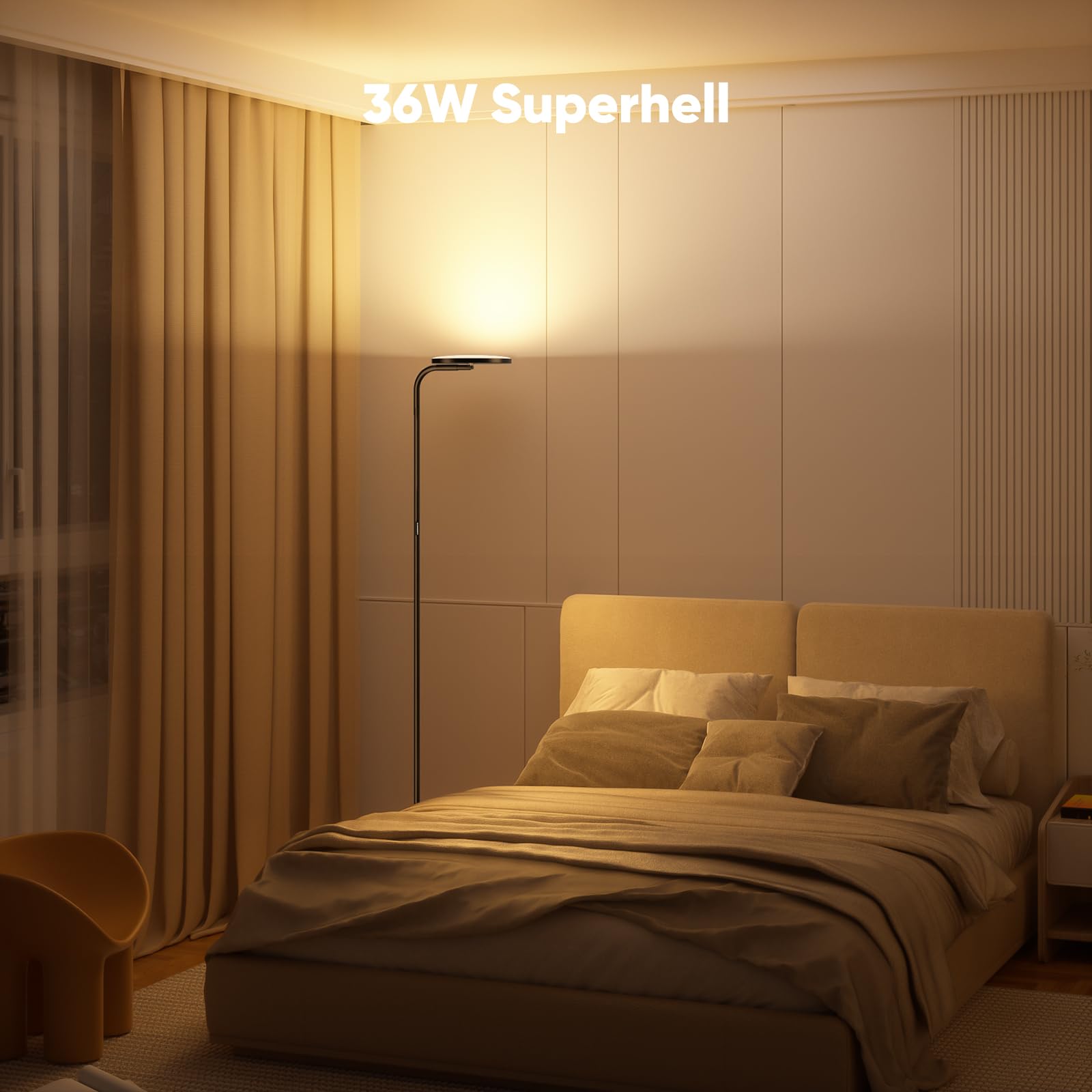 SIBRILLE Stehlampe Wohnzimmer 36W, Superhelle Stehlampe Dimmbar mit Fernbedienung, 3000K-6000K Deckenfluter LED Dimmbar Hohe Stehleuchte, Drehbare Leselampe für Wohnzimmer Schlafzimmer Büro