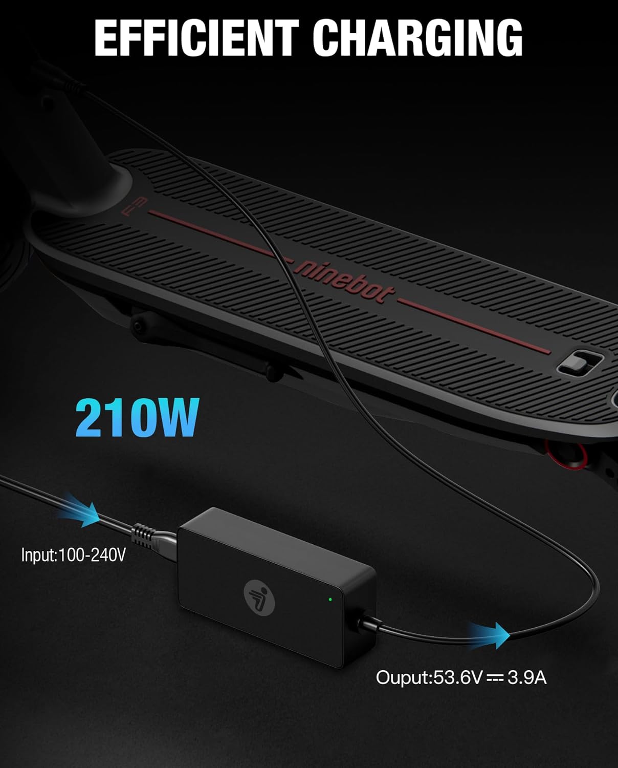 UL CE Certified 53.6V 3.9A Fast Charger Compatible with Segway Ninebot MAX G3, F3, F3 Pro, GT3, ZT3 Pro, Quick Charging Power Adapter for 48V Lithium Battery, Battery Power Supply Original Replacement