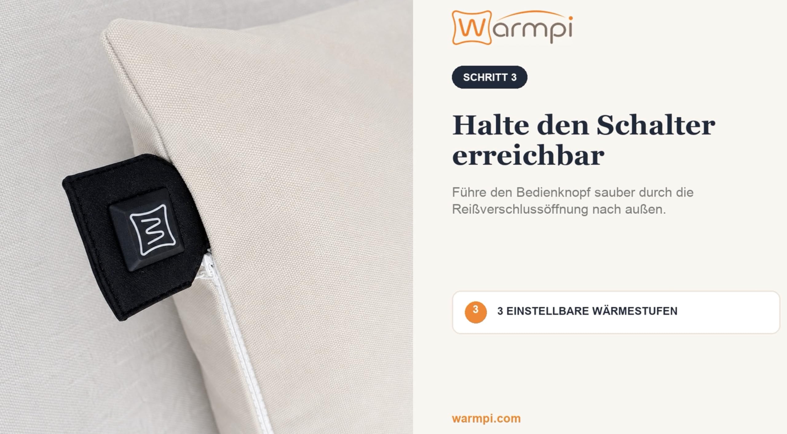 Universelles beheiztes Kissen-Inlett 45 × 45 cm mit 10.000 mAh Powerbank – Infrarot-Heizpanel – 3 Wärmestufen