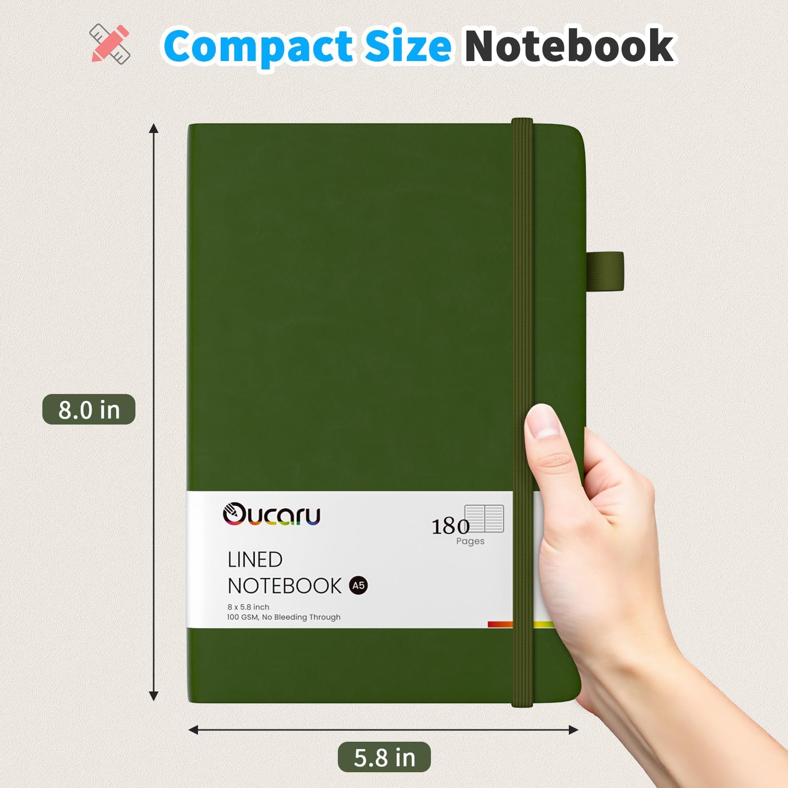 Oucaru Quaderno a righe, confezione da 16, 180 pagine, A5, per scrittura, carta spessa 100 g/m², piccoli quaderni quotidiani per donne, uomini, lavoro, scuola, viaggi