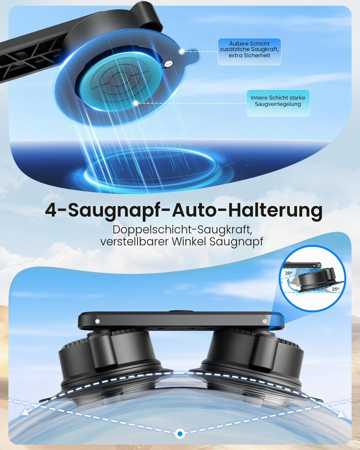 4 Saugnapf-Autohalter-Set für Insta360 X5 X4 Action Kamerahalter | Car stativ für Insta360 X5 zubehör, 360 kamera halter für GoPro, saugnapf halter für Osmo Action 6/5, auto rennen reise vlog