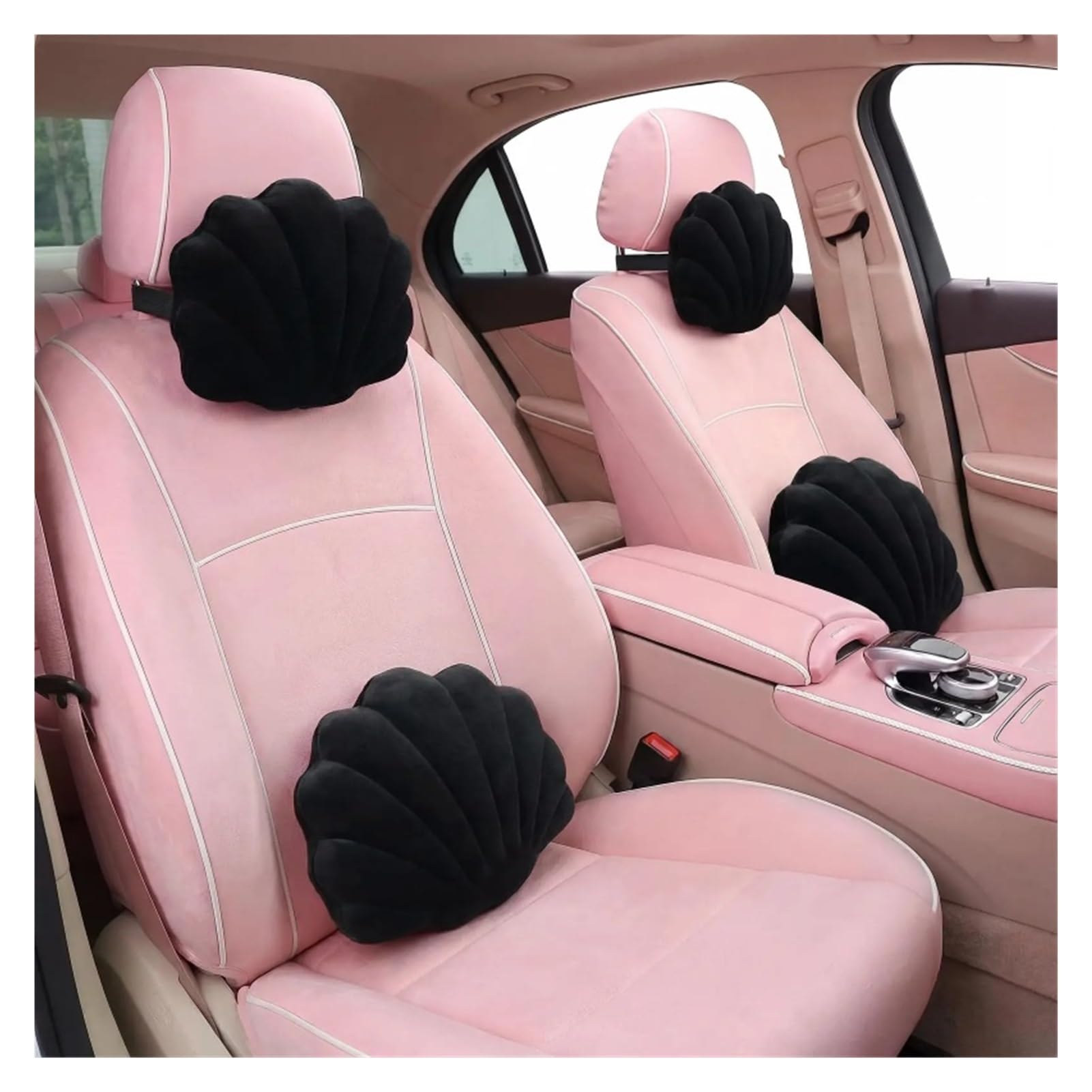 Rynzo scar seat cushion Pink Seashell Shaped Car Headrest Lumbar Cushion Set(Black)
