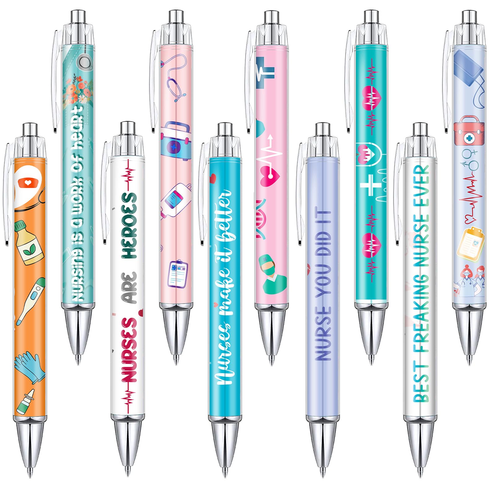 Geyee Nurse Ballpoint Pens Lovely Cartoon Nurse Pens Cute Retractable Nursing Pens Funny Ink Ballpoint Pens for Medical Assistants Students Workers Office Appreciation Gifts (10 Pcs)