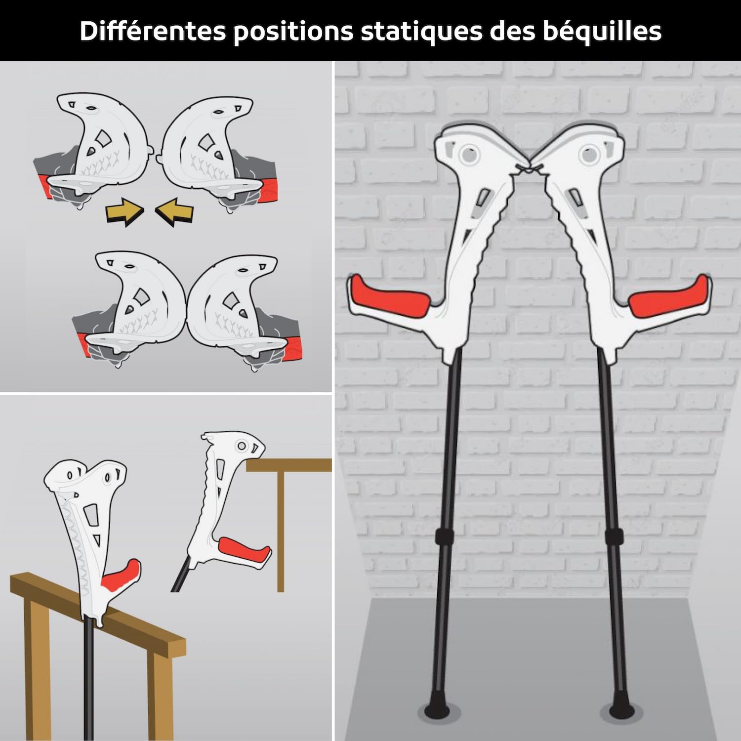 Identités, Béquilles Ultra-Légères en Aluminium SafeWalk, Fabrication Française, Hauteur Réglable, Embout Amortissant, Système d’Accroche Auto-portant, Noir