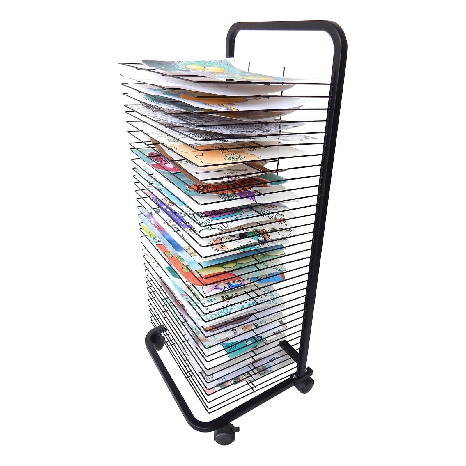 Aioneer Black Metal Art Drying Rack With 35 Shelves, Flexible Mobile Art Cart For Painting & Canvas Storage, Powder-Coated Design, Ideal For Home & Studio Use