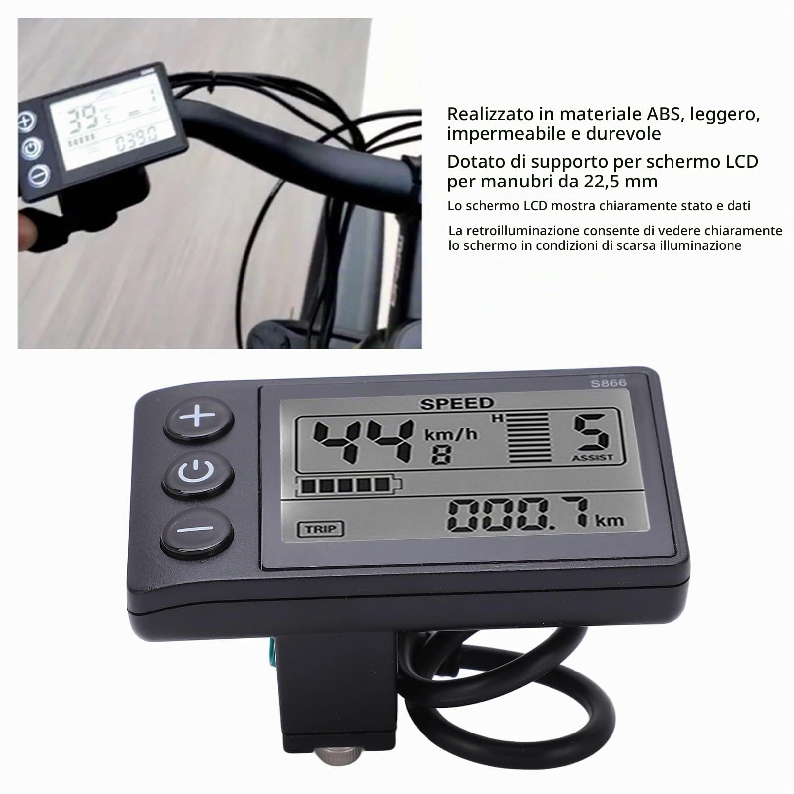 VBESTLIFE Display LCD per Bicicletta Elettrica, 24V 36V 48V Pannello di Controllo LCD Misuratore Bici a Grande Schermo, Display velocità Display per Bicicletta da Strada Impermeabile Multifunzionale