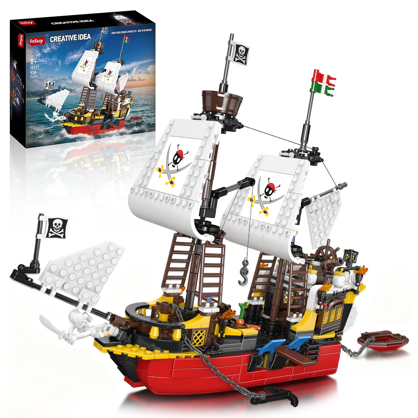 Sosuy Costruzioni per Bambini Nave Pirata, Brigantino Redbeard's Revenge Giocattoli Ragazzi 8+, Regali di Natale Compleanno Ragazzi Bambini Ragazze Teen Adulti 928 PZ