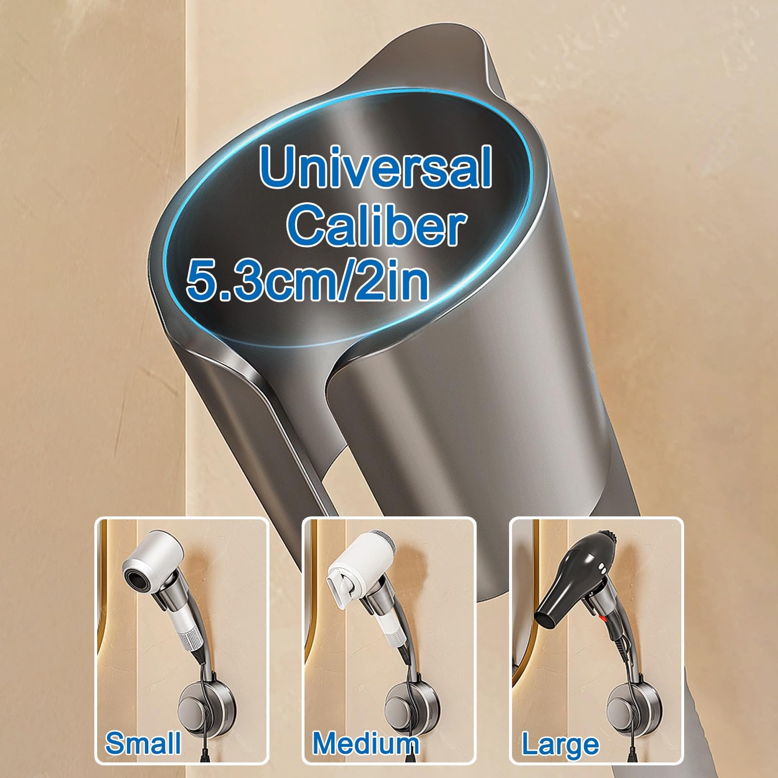 2 Pack Soporte Secador de Pared, Soporte Secador de Pelo Manos Libres, Giro de 360°, Compatible con el 99% de Los Secadores de Pelo, para Baños y Tocadores(Gray)