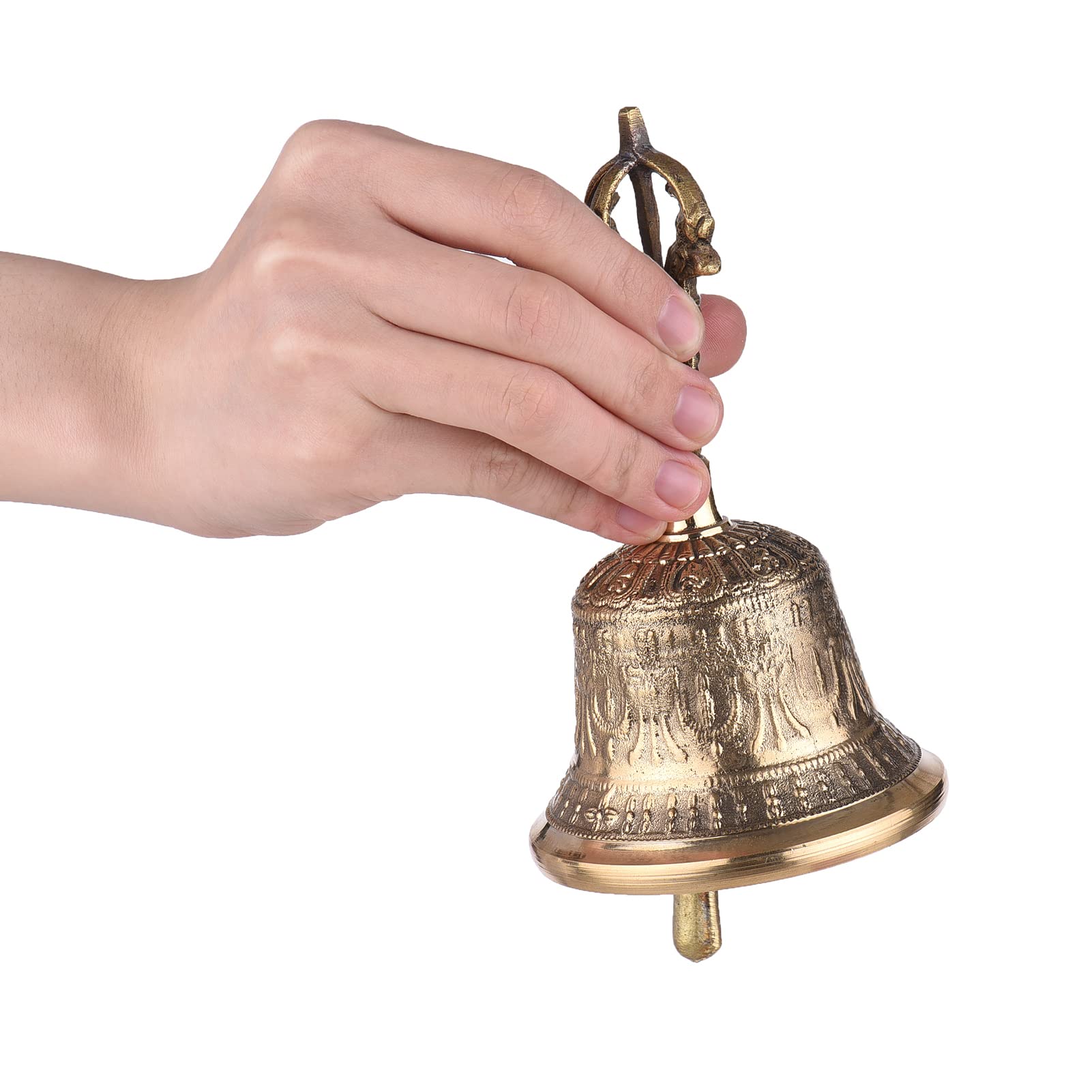 Karlak Campana de mano budista tibetana de bronce con acolchado Vajra para meditación y oración